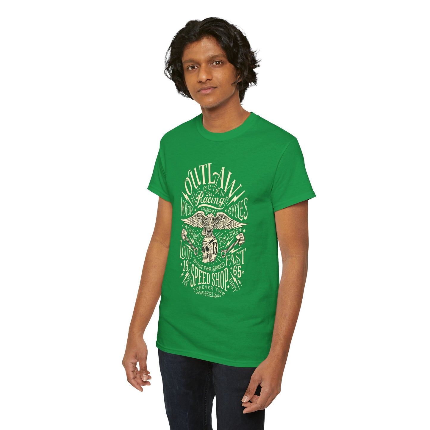 Outlaw Speedshop Biker Tee | Gildan® 5000 Heavy Cotton™ - Bold Design, Durable & Comfortable for Riders