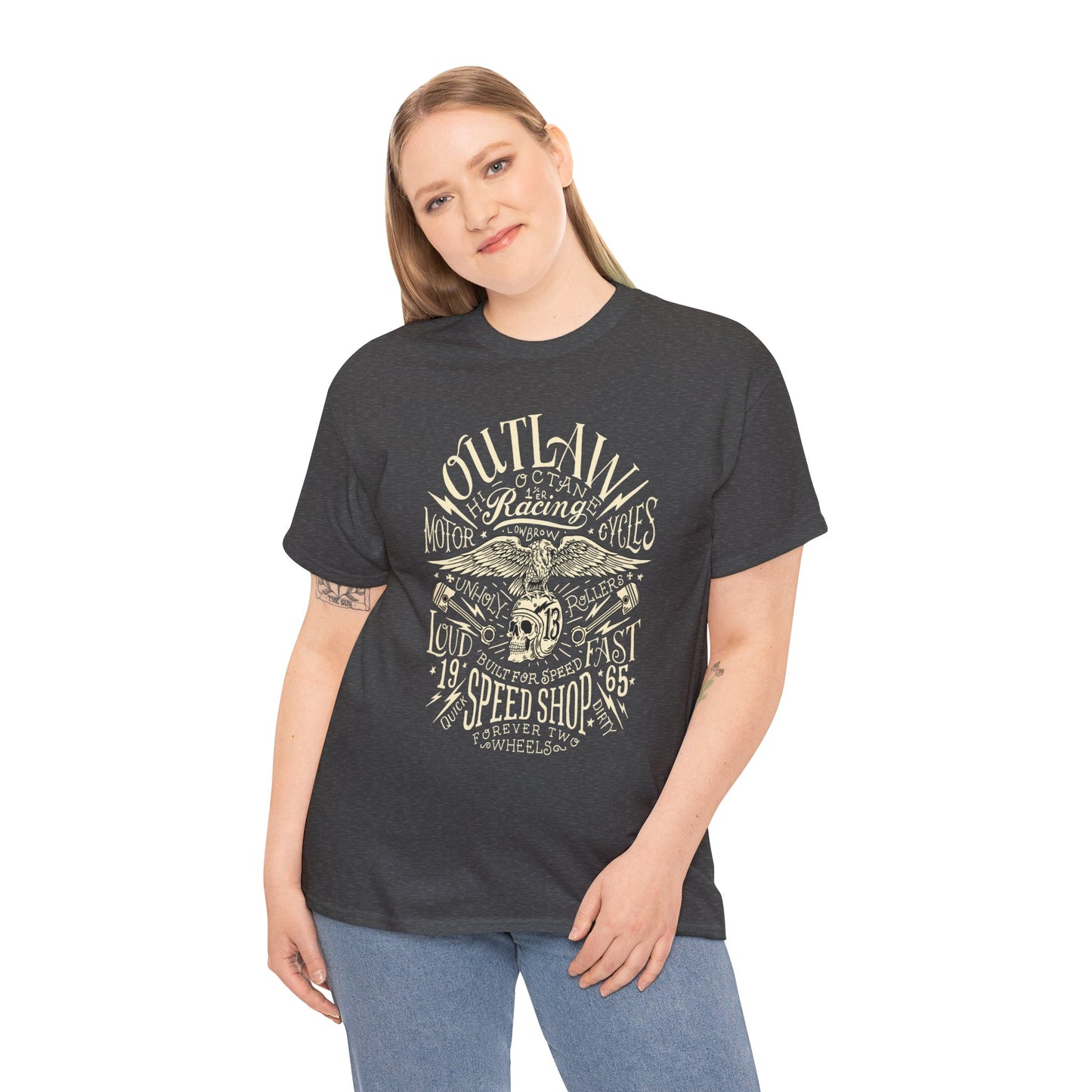 Outlaw Speedshop Biker Tee | Gildan® 5000 Heavy Cotton™ - Bold Design, Durable & Comfortable for Riders