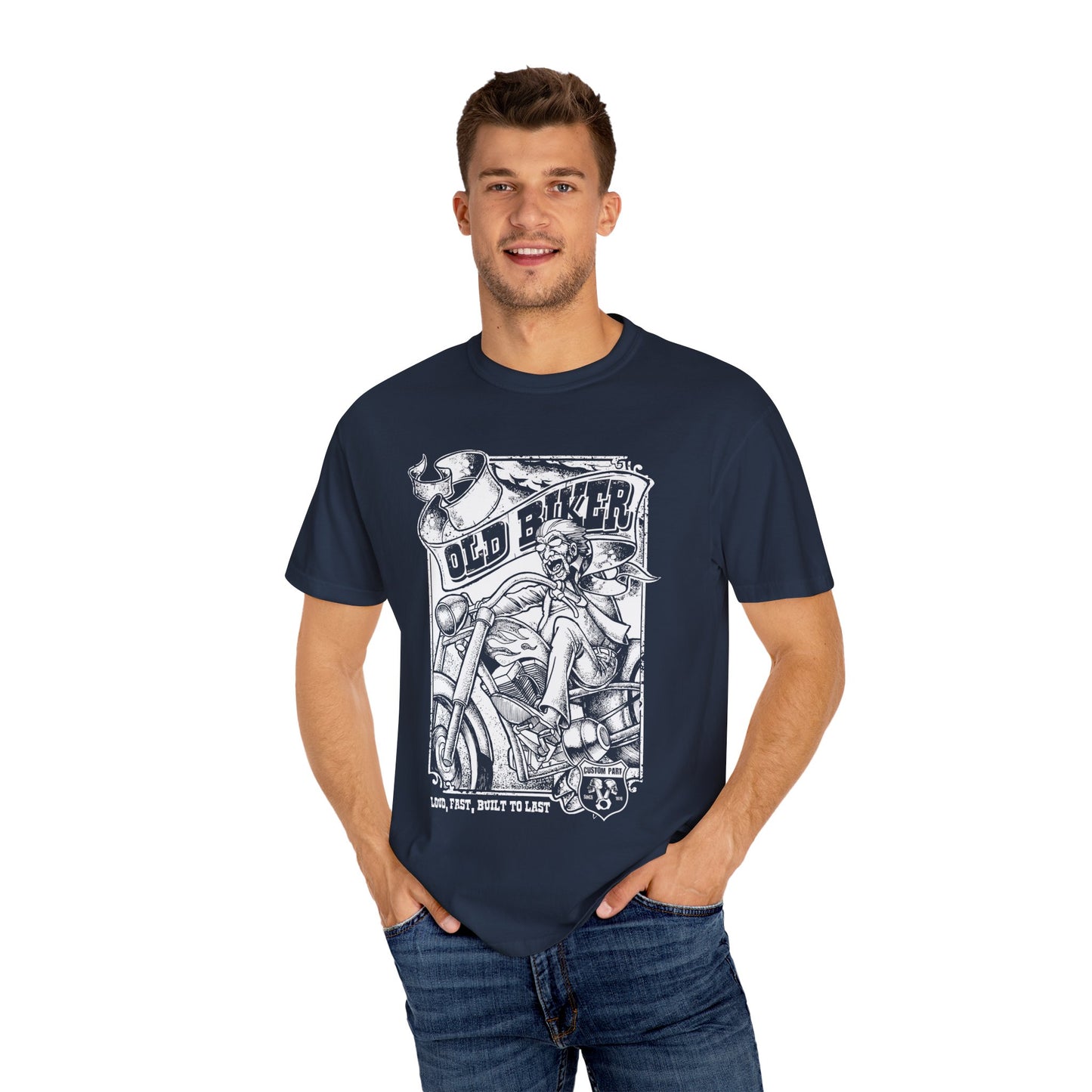 Old Biker, Loud & Fast T-Shirt - Classic Fit with Rib Collar, Gildan® 5000 Quality