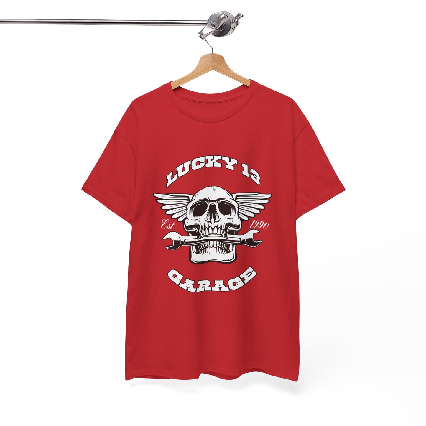 Lucky 13 Garage Graphic Tee | Gildan® 5000 Heavy Cotton™ - Edgy Style, Comfortable Fit for Bikers