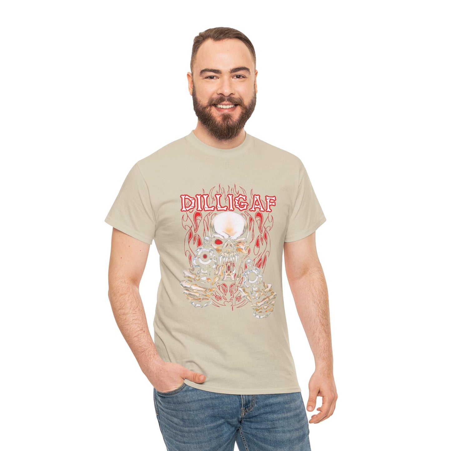 Edgy and Bold: DILLIGAF T-Shirt - Gildan® 5000 Heavy Cotton™, Built for Bikers
