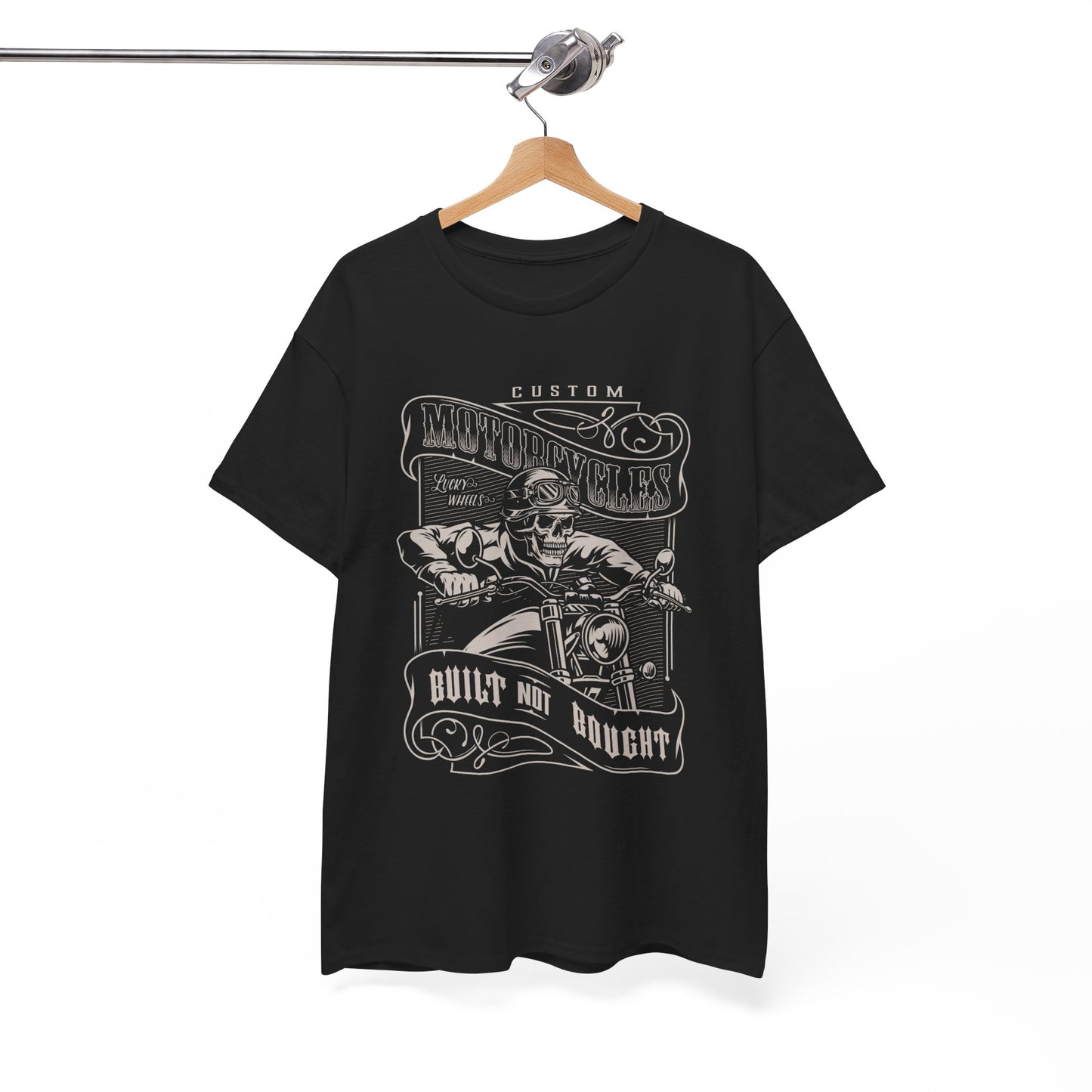 Built Not Bought: Stylish Biker Tee in Heavy Cotton - Classic Fit with a Rib Collar for Added Comfort