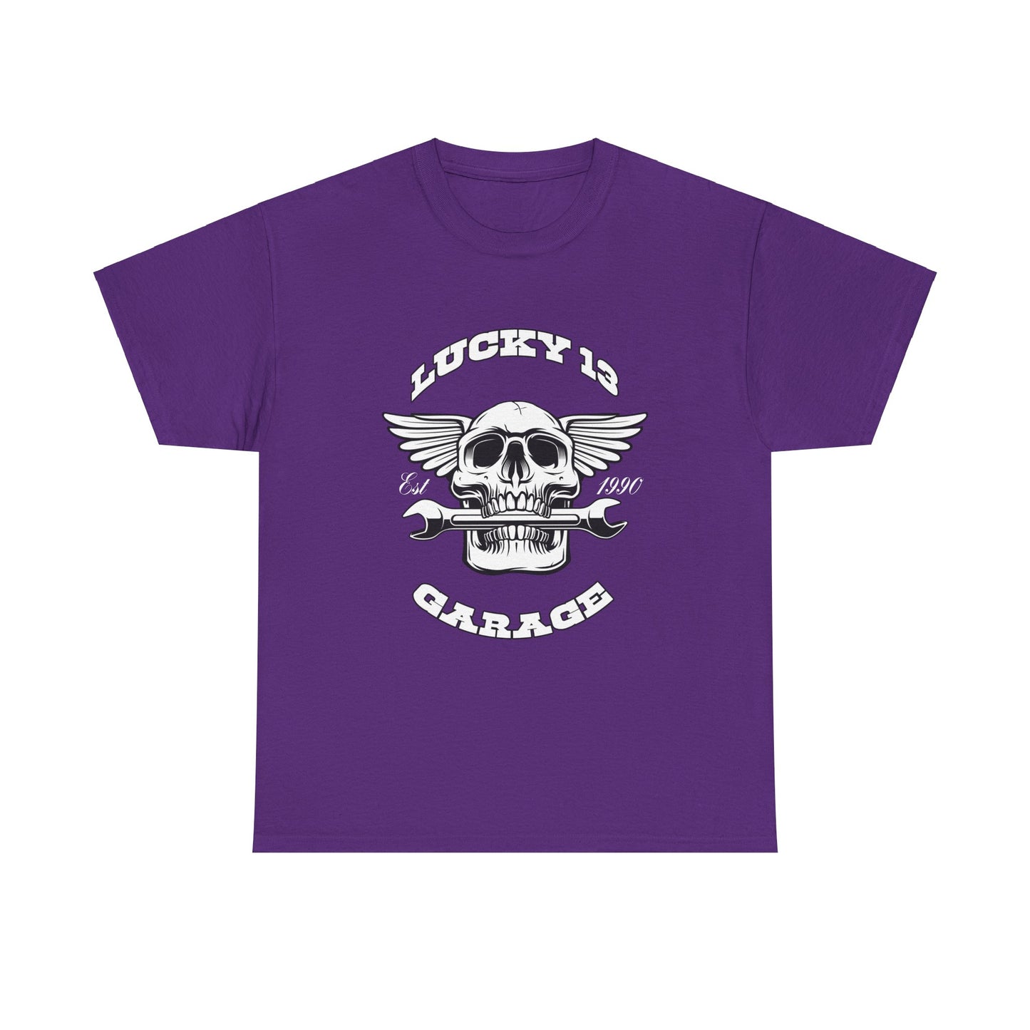 Lucky 13 Garage Graphic Tee | Gildan® 5000 Heavy Cotton™ - Edgy Style, Comfortable Fit for Bikers