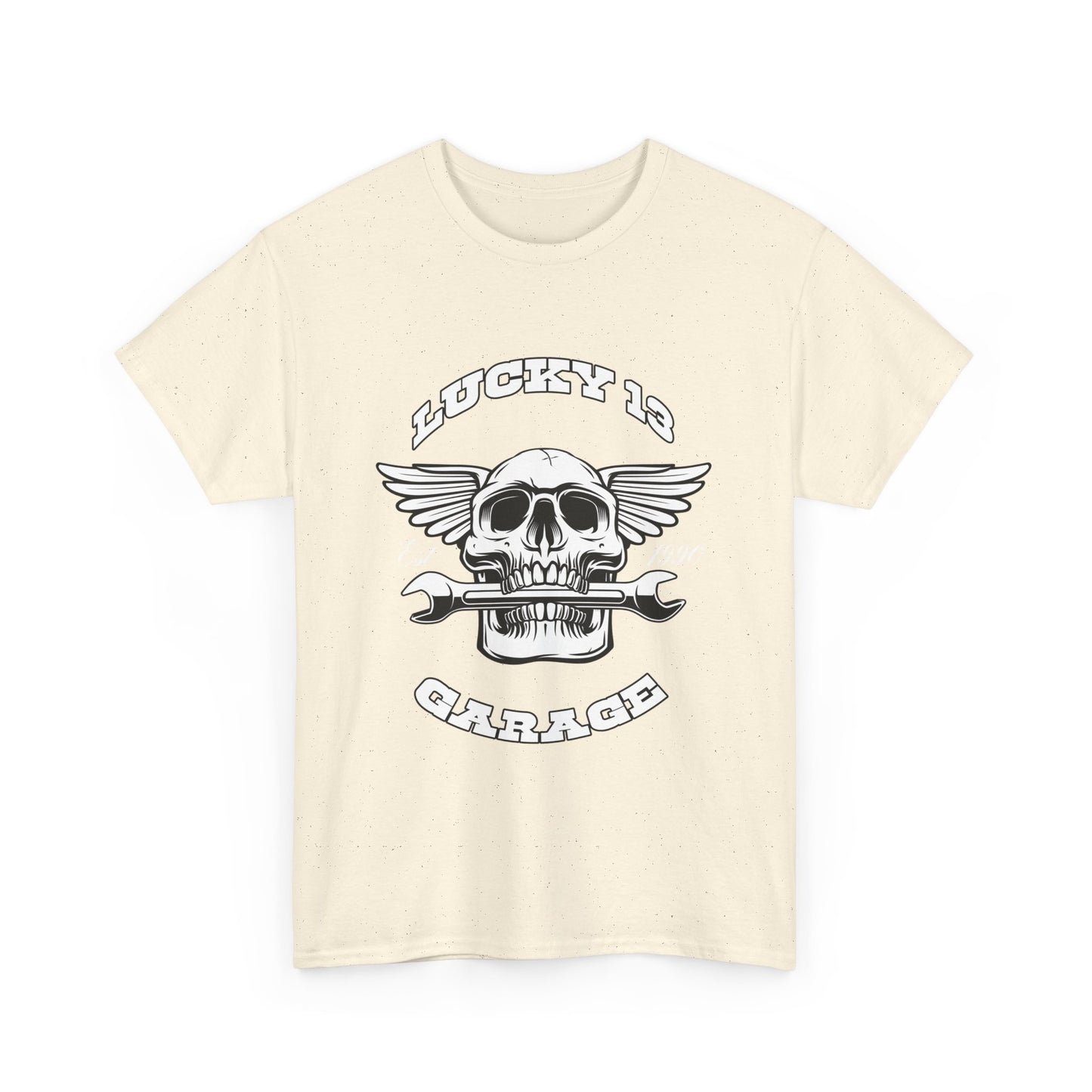 Lucky 13 Garage Graphic Tee | Gildan® 5000 Heavy Cotton™ - Edgy Style, Comfortable Fit for Bikers