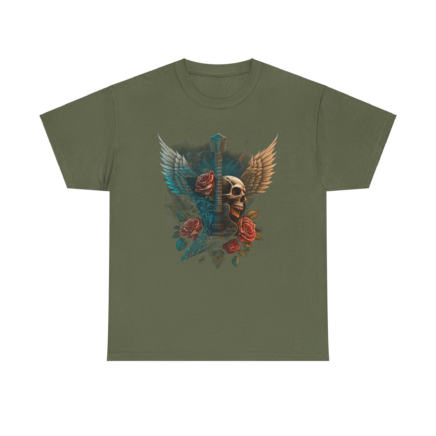 Classic Fit T-Shirt with Heavy Guitar Skull Design - Comfortable Midweight Fabric