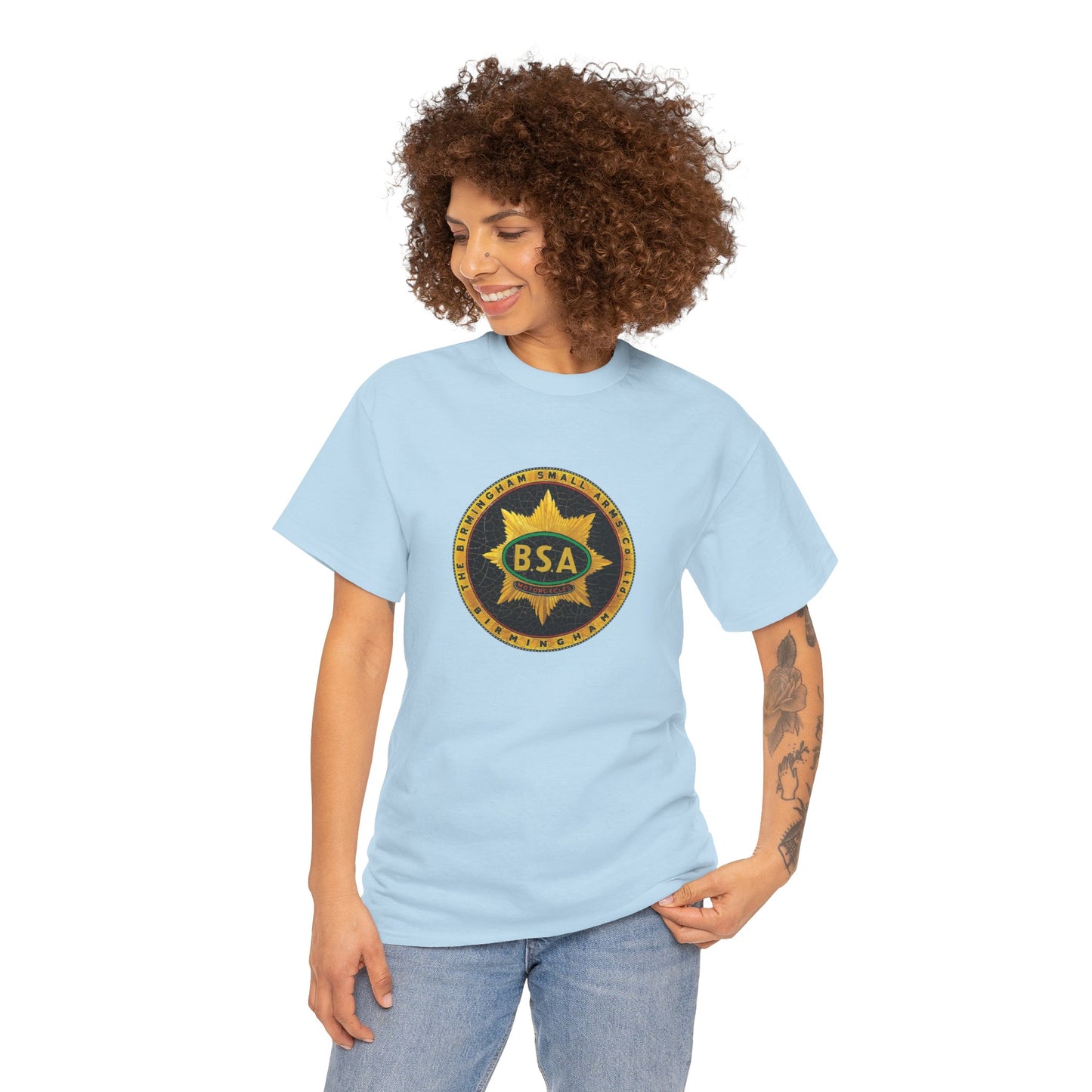 Vintage BSA Logo Tee - Gildan® 5000 Heavy Cotton™, Perfect for Bikers & Motorcycle Enthusiasts