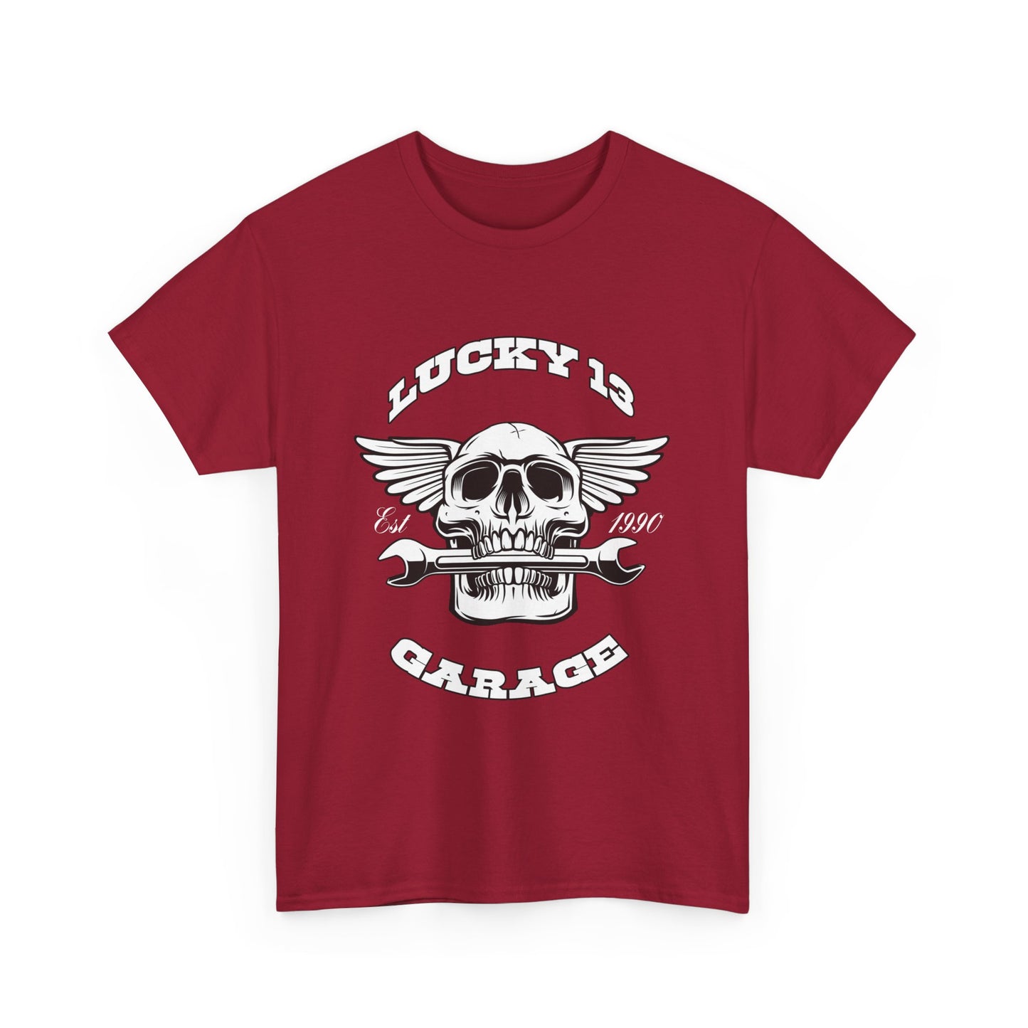 Lucky 13 Garage Graphic Tee | Gildan® 5000 Heavy Cotton™ - Edgy Style, Comfortable Fit for Bikers