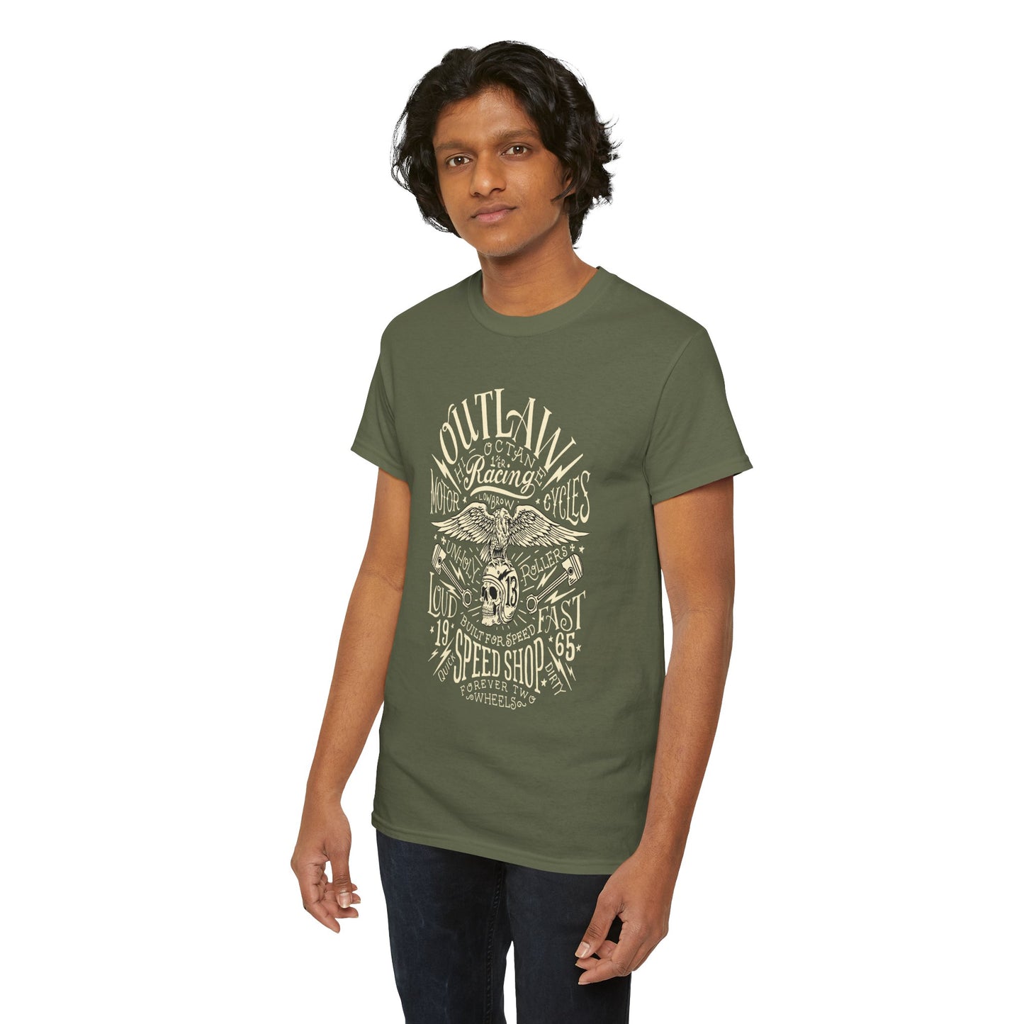 Outlaw Speedshop Biker Tee | Gildan® 5000 Heavy Cotton™ - Bold Design, Durable & Comfortable for Riders