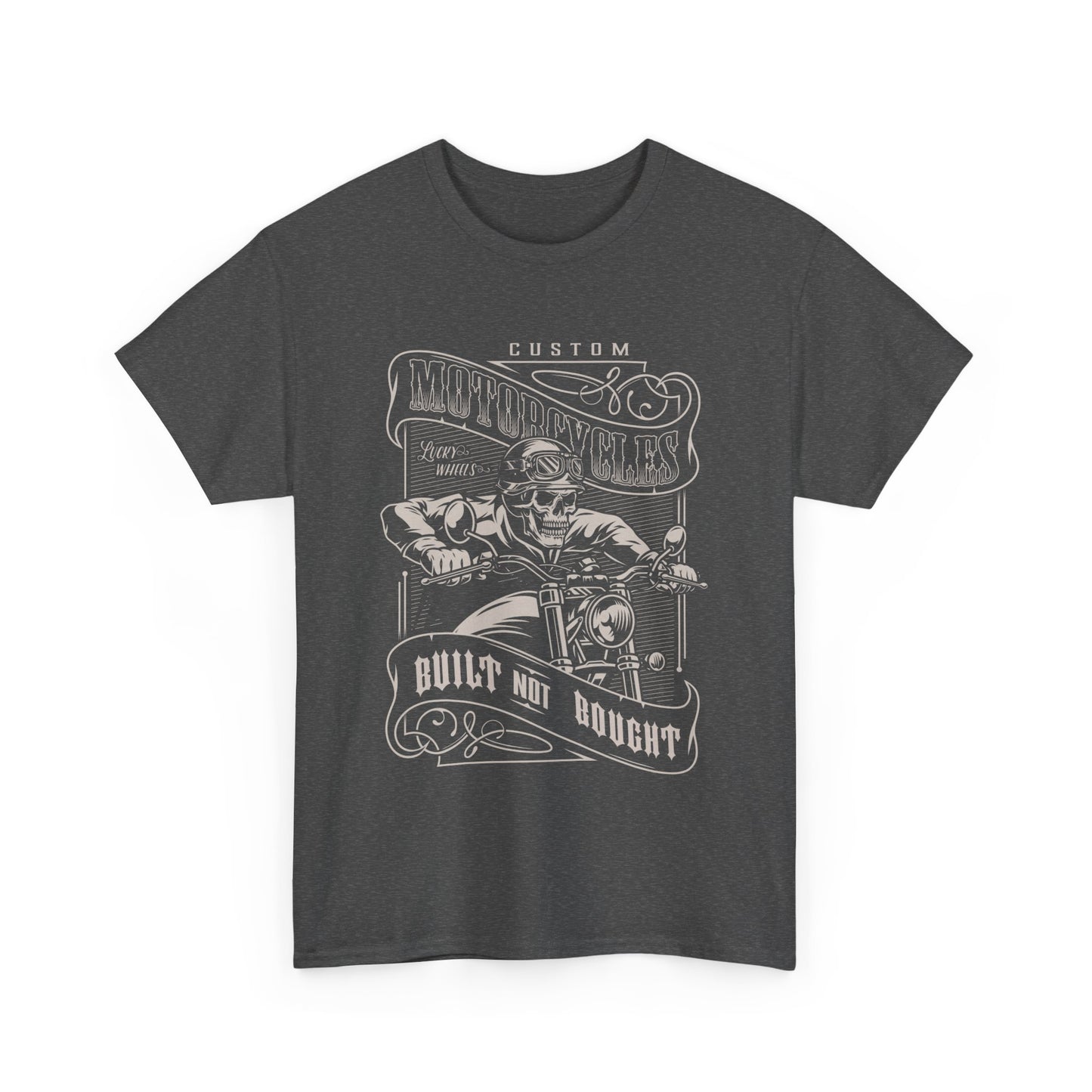 Built Not Bought: Stylish Biker Tee in Heavy Cotton - Classic Fit with a Rib Collar for Added Comfort