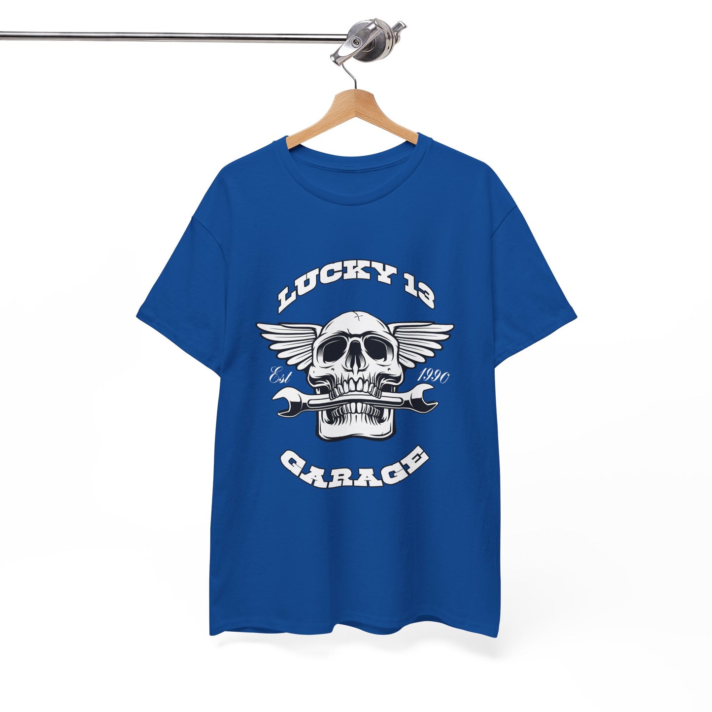 Lucky 13 Garage Graphic Tee | Gildan® 5000 Heavy Cotton™ - Edgy Style, Comfortable Fit for Bikers