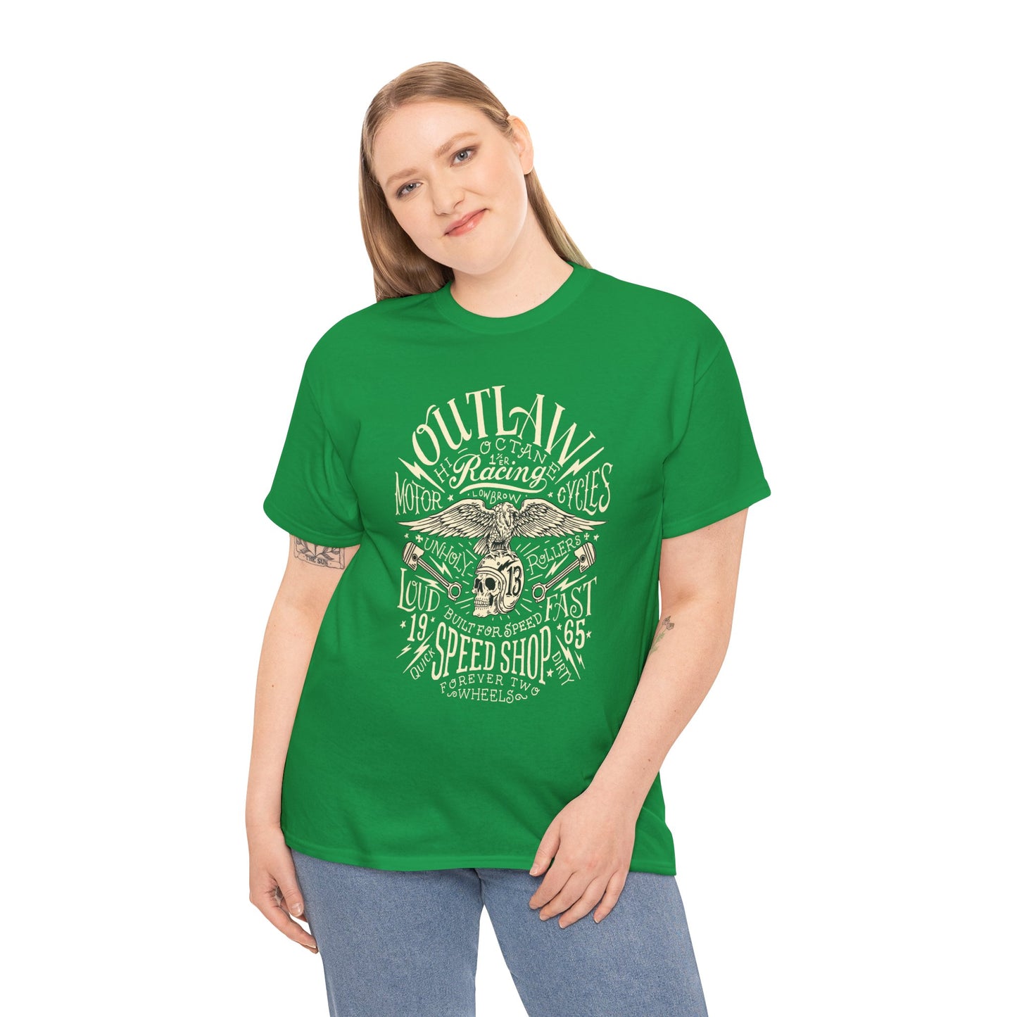 Outlaw Speedshop Biker Tee | Gildan® 5000 Heavy Cotton™ - Bold Design, Durable & Comfortable for Riders