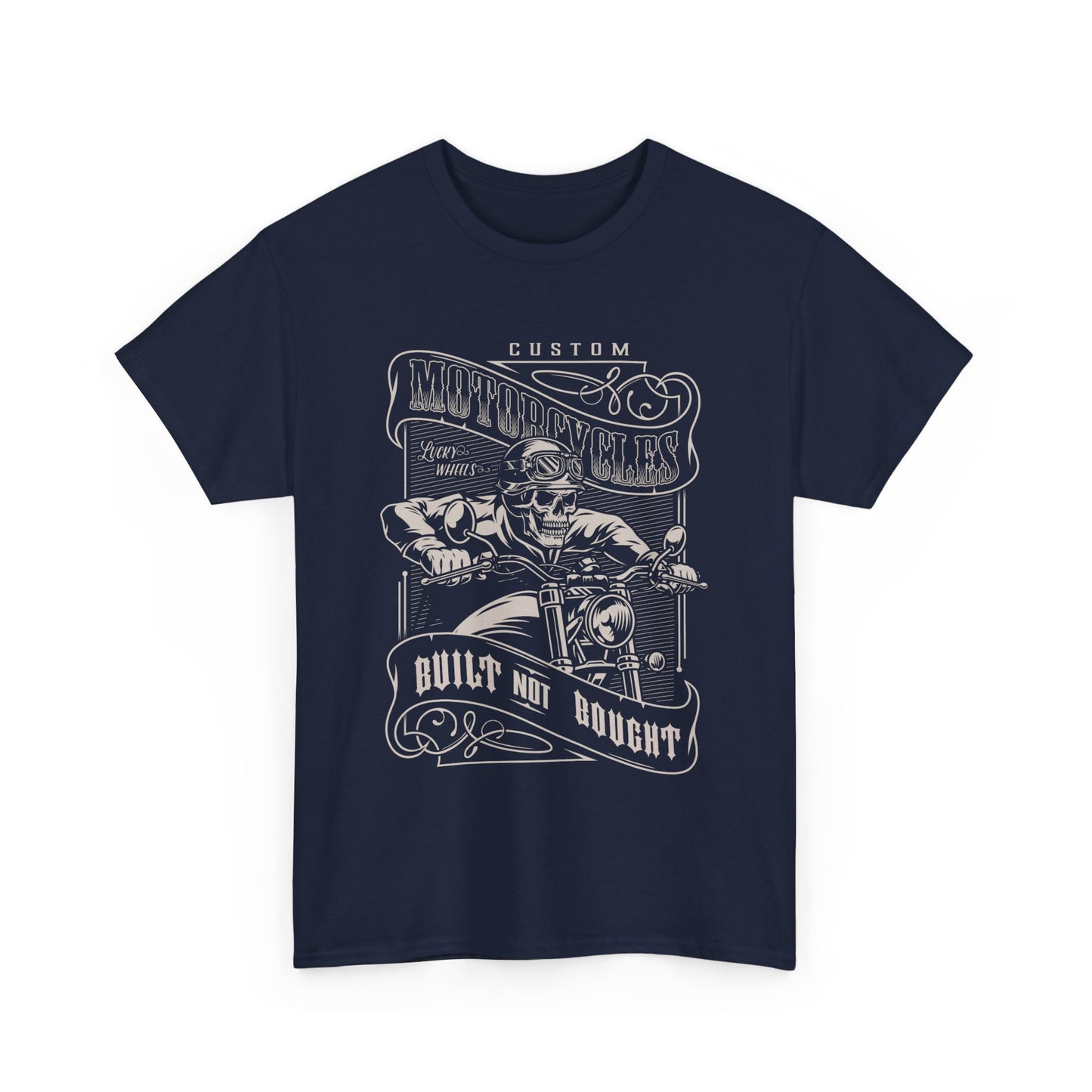 Built Not Bought: Stylish Biker Tee in Heavy Cotton - Classic Fit with a Rib Collar for Added Comfort