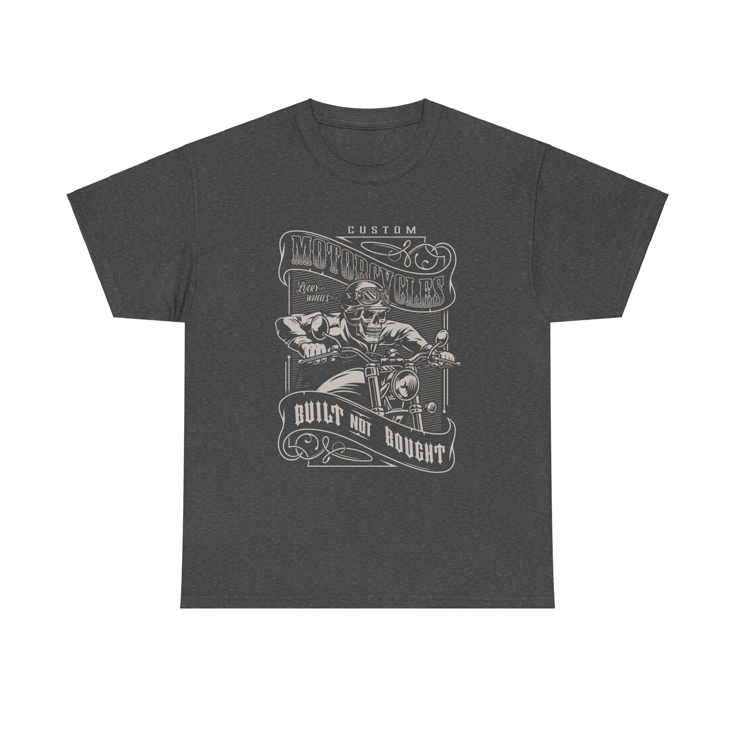 Built Not Bought: Stylish Biker Tee in Heavy Cotton - Classic Fit with a Rib Collar for Added Comfort