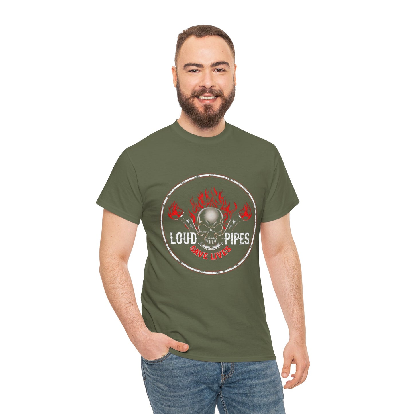 Loud Pipes Save Lives Tee - Gildan® 5000 Heavy Cotton™, Midweight Fabric, Classic Fit & Biker Attitude