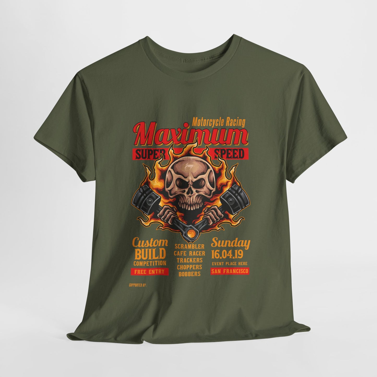 Fire Piston Motorcycle Tee - Gildan® 5000 Heavy Cotton™, Durable & Comfortable Fit
