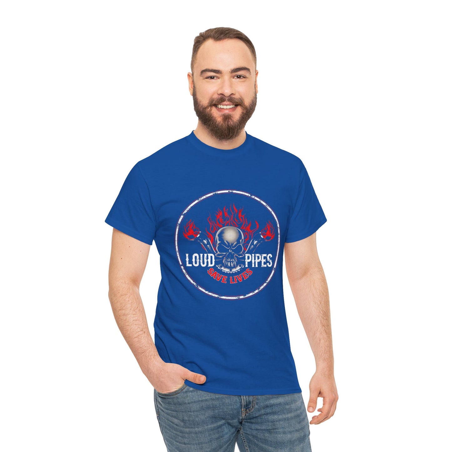 Loud Pipes Save Lives Tee - Gildan® 5000 Heavy Cotton™, Midweight Fabric, Classic Fit & Biker Attitude