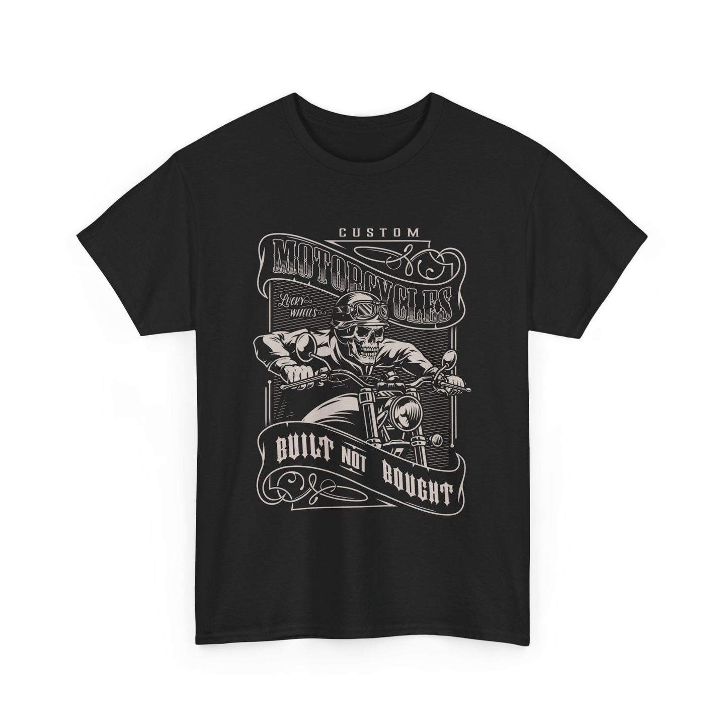 Built Not Bought: Stylish Biker Tee in Heavy Cotton - Classic Fit with a Rib Collar for Added Comfort