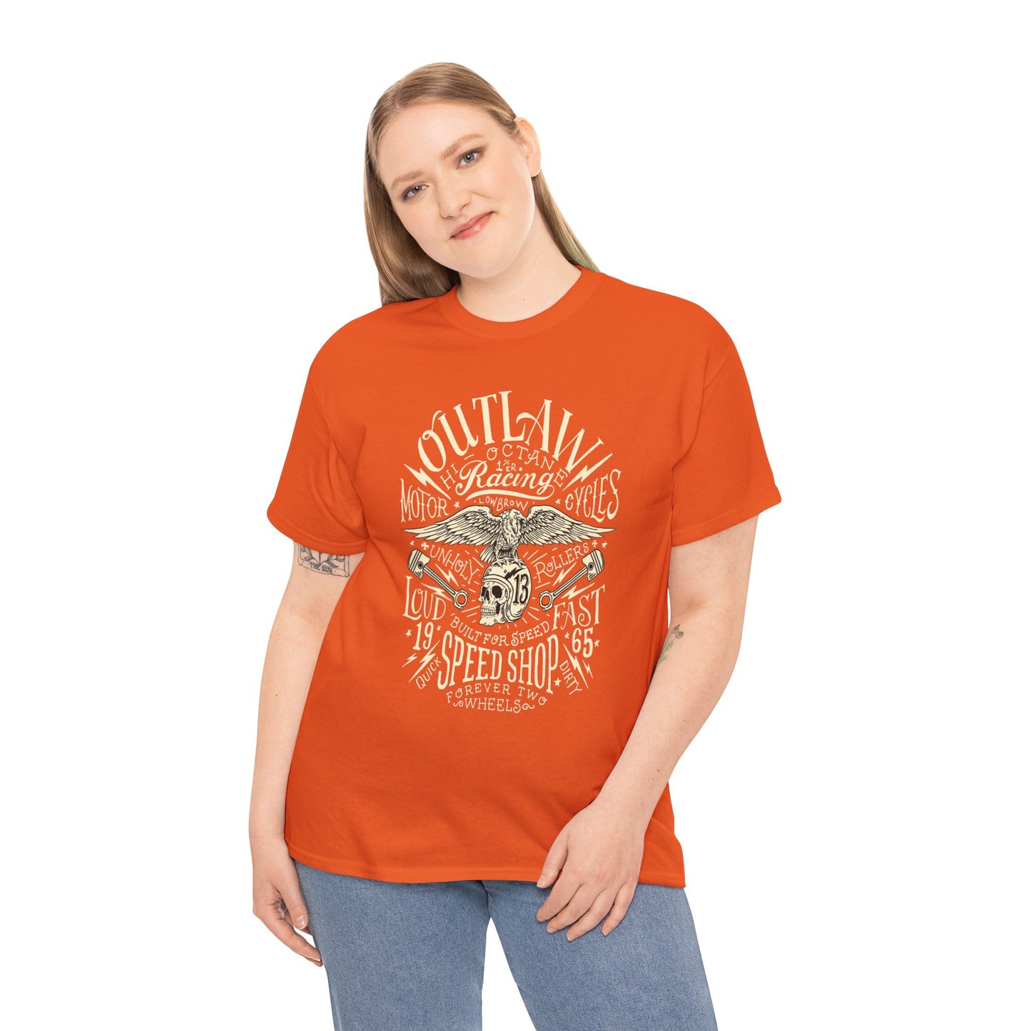 Outlaw Speedshop Biker Tee | Gildan® 5000 Heavy Cotton™ - Bold Design, Durable & Comfortable for Riders