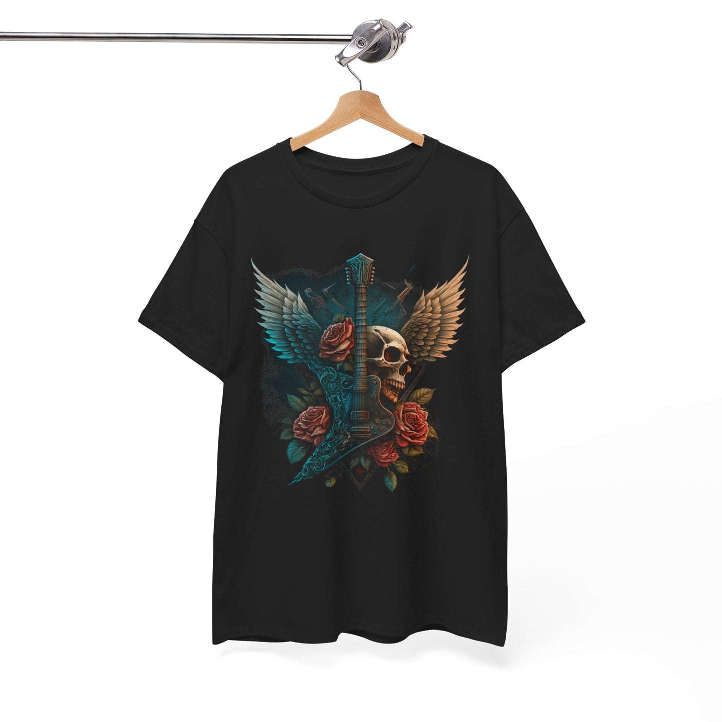 Classic Fit T-Shirt with Heavy Guitar Skull Design - Comfortable Midweight Fabric