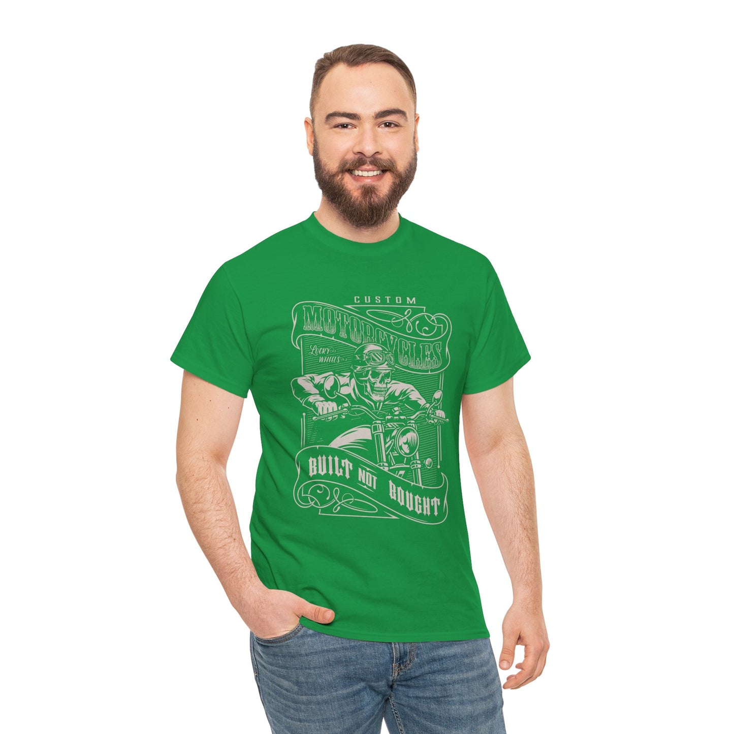 Built Not Bought: Stylish Biker Tee in Heavy Cotton - Classic Fit with a Rib Collar for Added Comfort