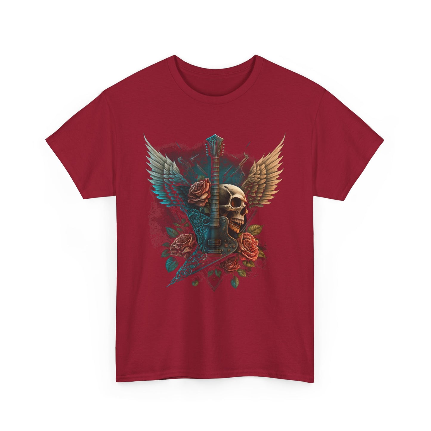 Classic Fit T-Shirt with Heavy Guitar Skull Design - Comfortable Midweight Fabric