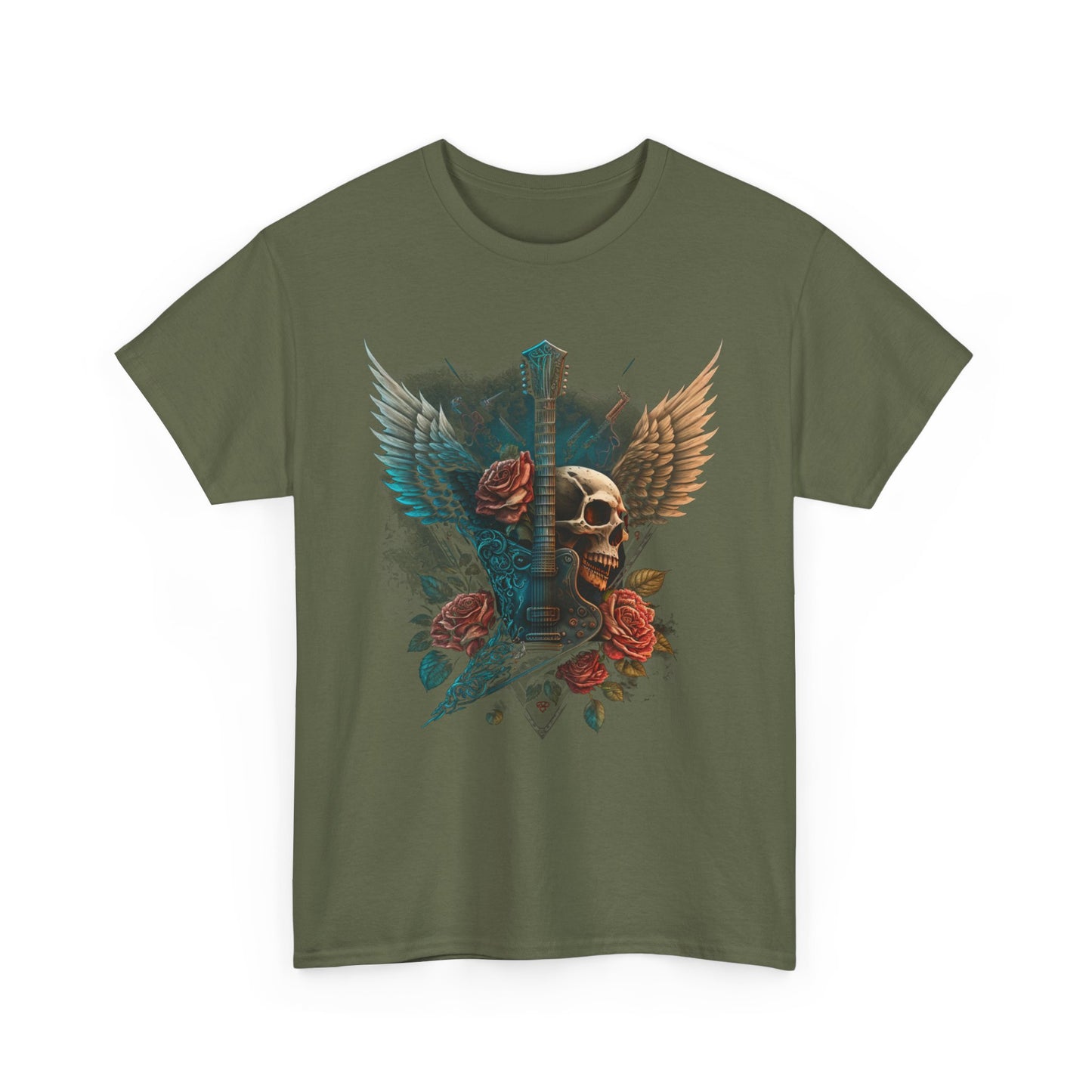 Classic Fit T-Shirt with Heavy Guitar Skull Design - Comfortable Midweight Fabric