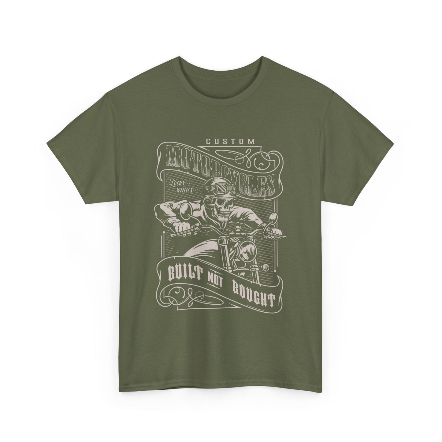 Built Not Bought: Stylish Biker Tee in Heavy Cotton - Classic Fit with a Rib Collar for Added Comfort