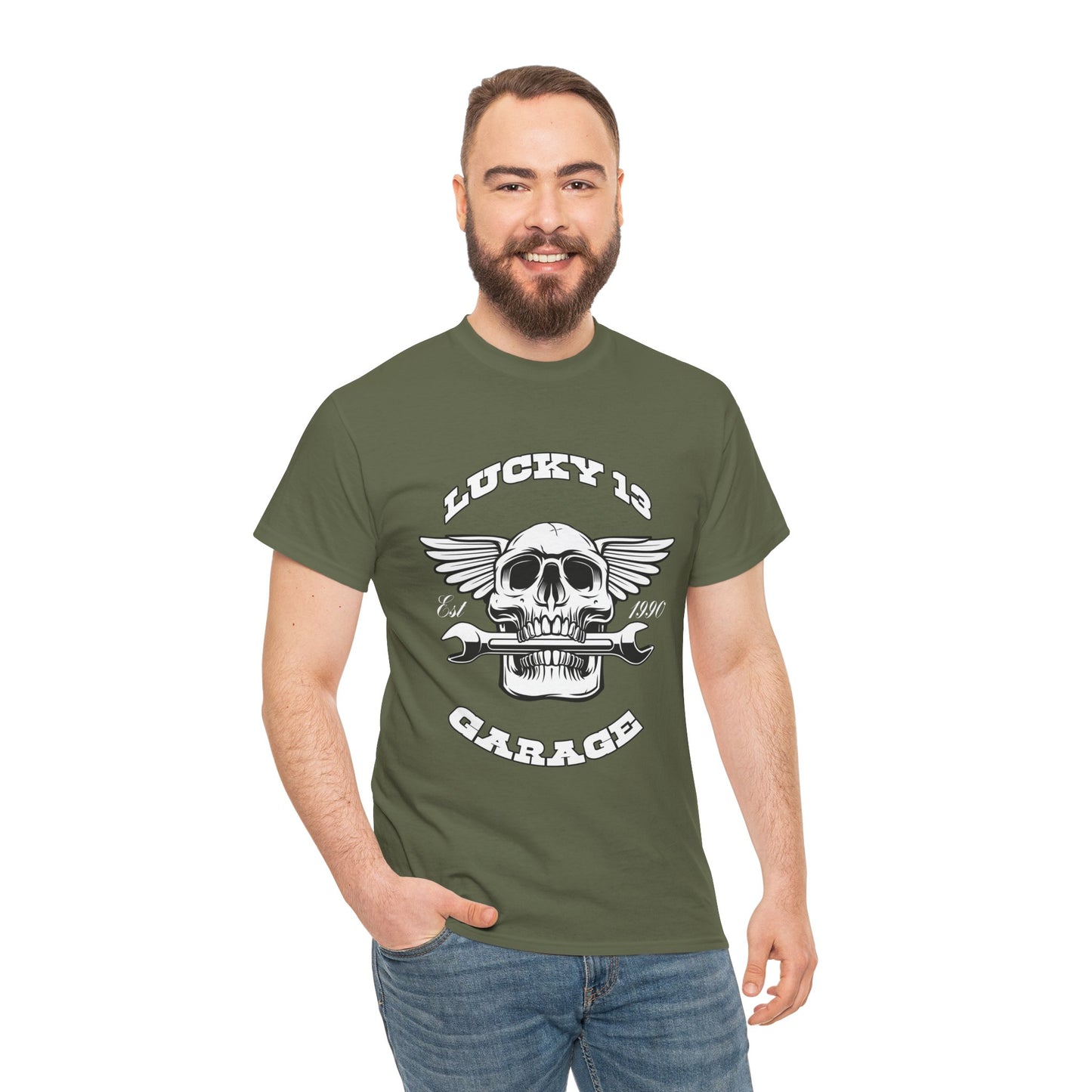 Lucky 13 Motorcycle Tee - Gildan® 5000 Heavy Cotton™, Iconic Design, Midweight Fabric for Everyday Wear