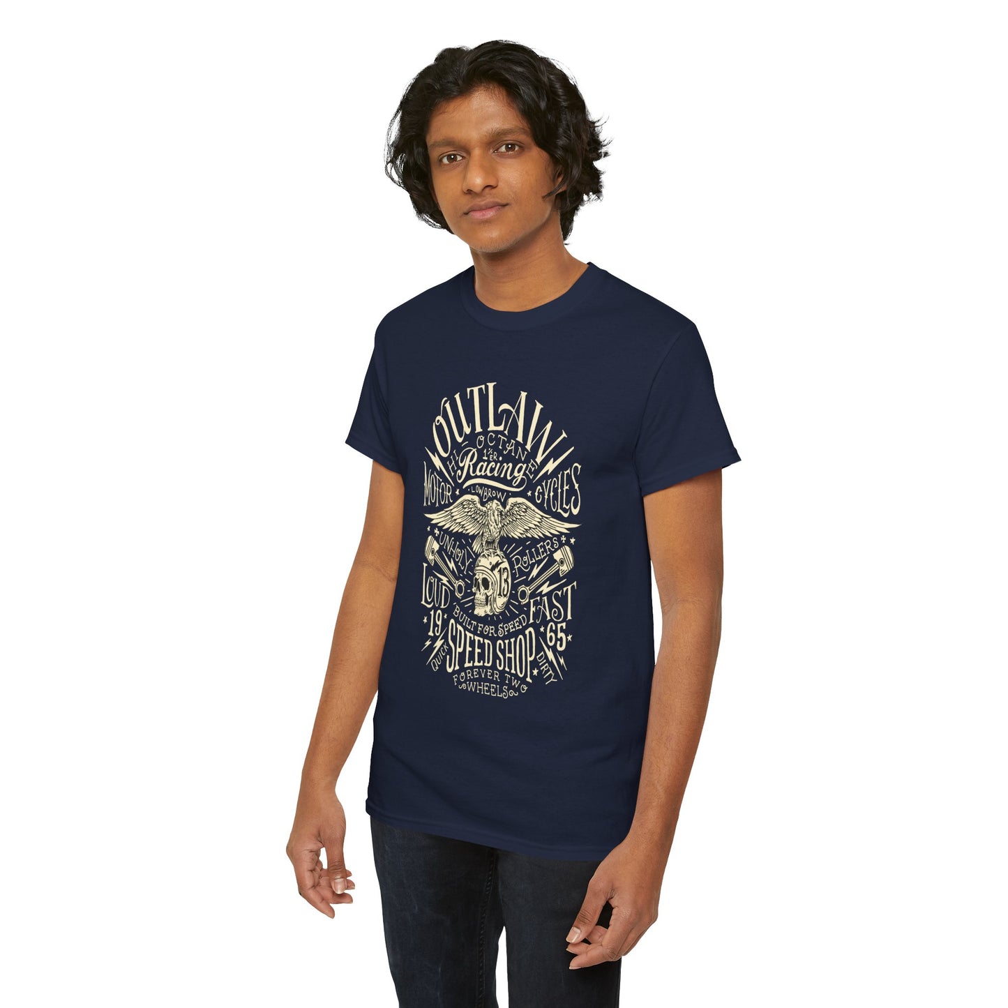 Outlaw Speedshop Biker Tee | Gildan® 5000 Heavy Cotton™ - Bold Design, Durable & Comfortable for Riders