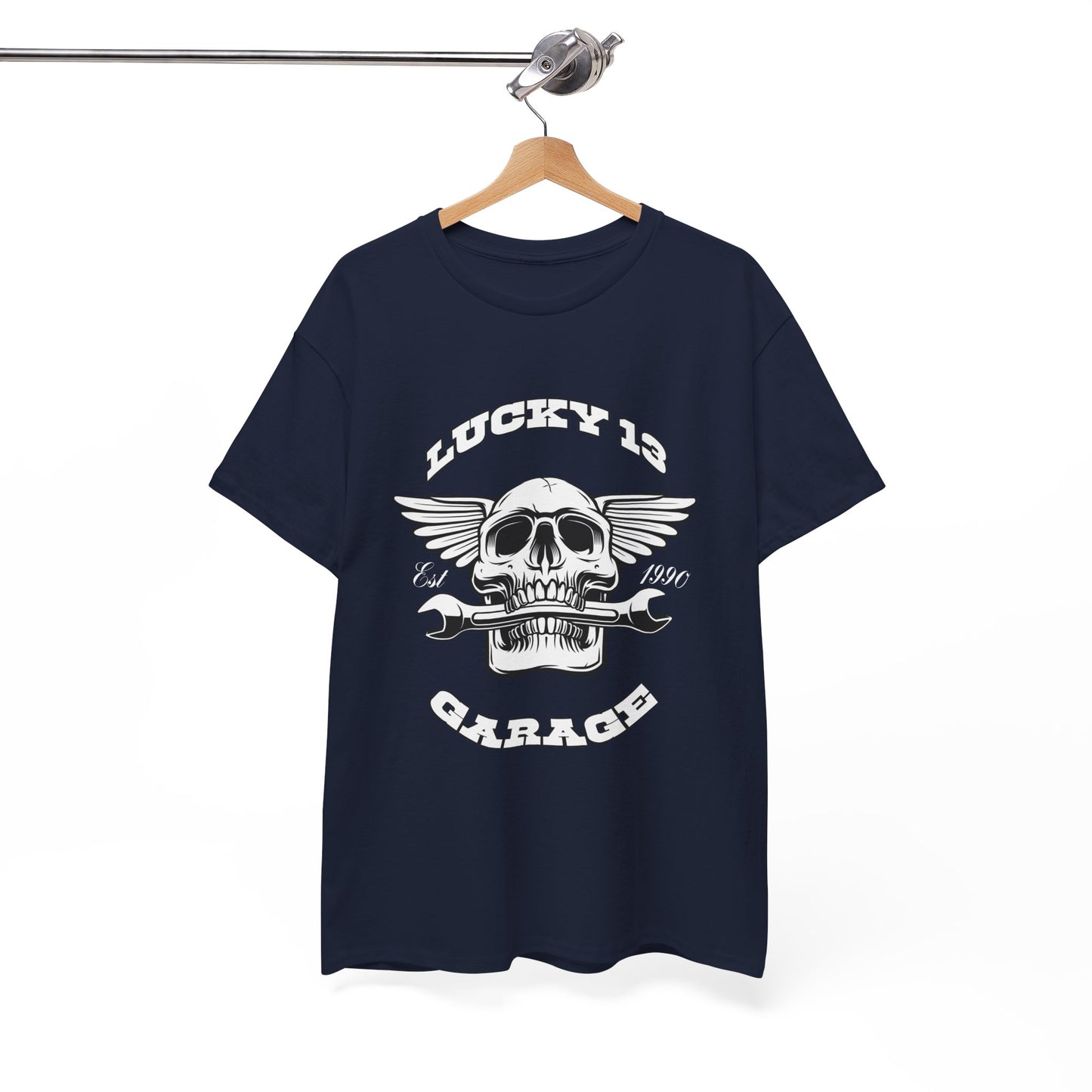 Lucky 13 Garage Graphic Tee | Gildan® 5000 Heavy Cotton™ - Edgy Style, Comfortable Fit for Bikers