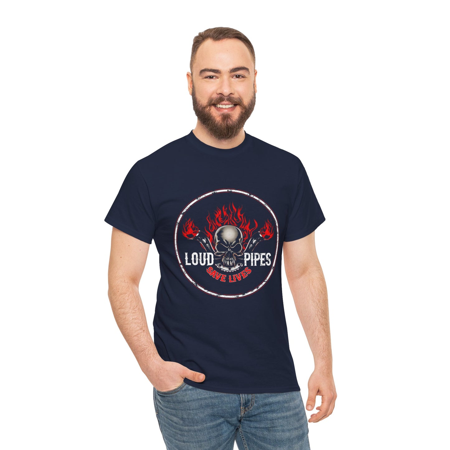 Loud Pipes Save Lives Tee - Gildan® 5000 Heavy Cotton™, Midweight Fabric, Classic Fit & Biker Attitude