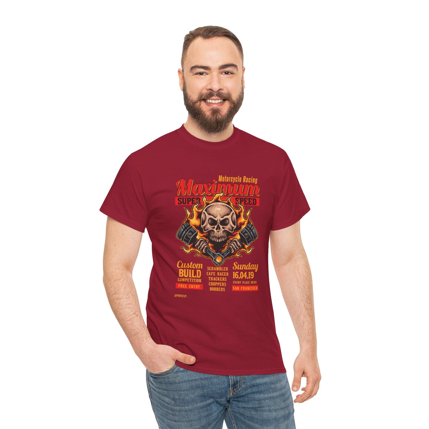 Fire Piston Motorcycle Tee - Gildan® 5000 Heavy Cotton™, Durable & Comfortable Fit