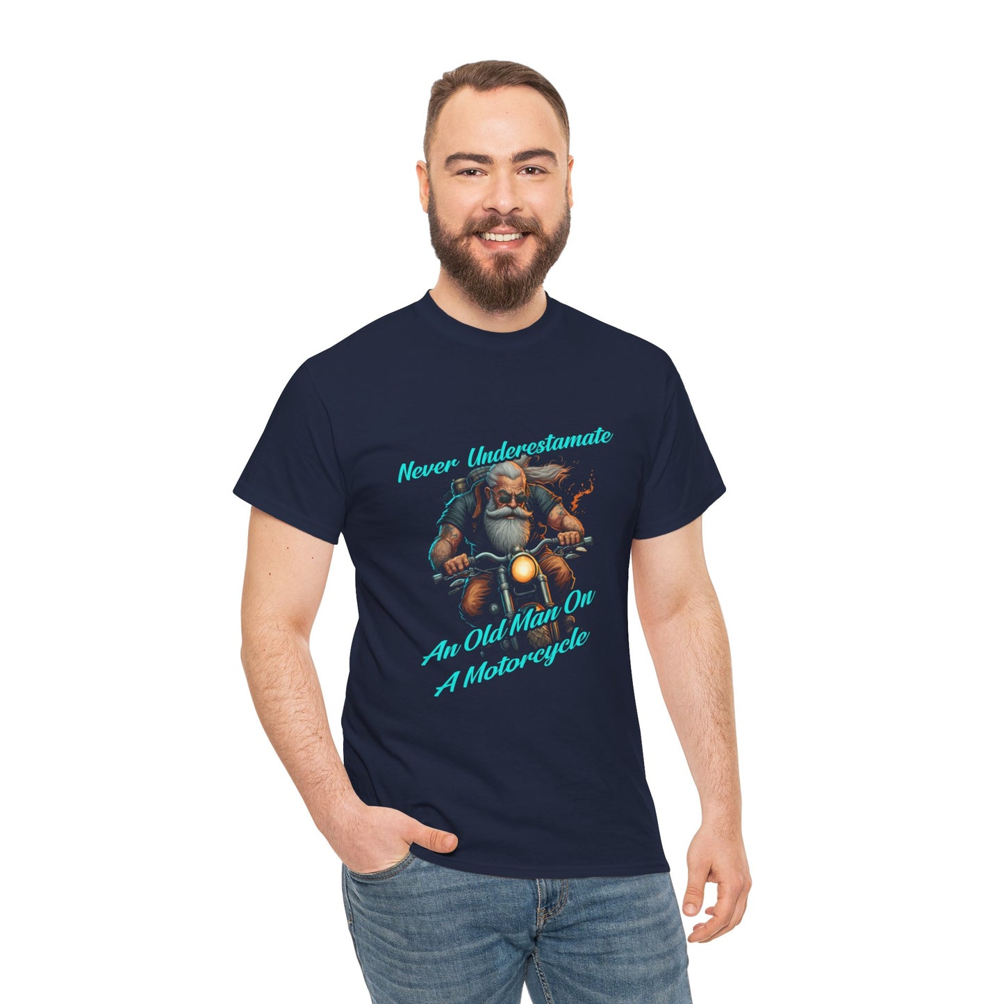 Quality Midweight Fabric Tee: 'Never Underestimate An Old Man On A Motorcycle' - Stylish and Comfortable"
