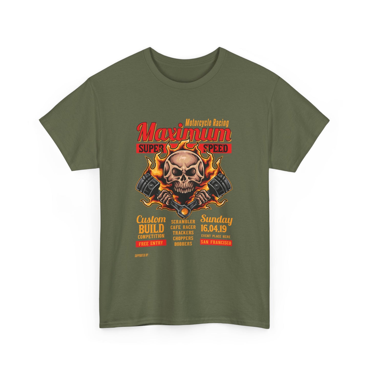 Fire Piston Motorcycle Tee - Gildan® 5000 Heavy Cotton™, Durable & Comfortable Fit