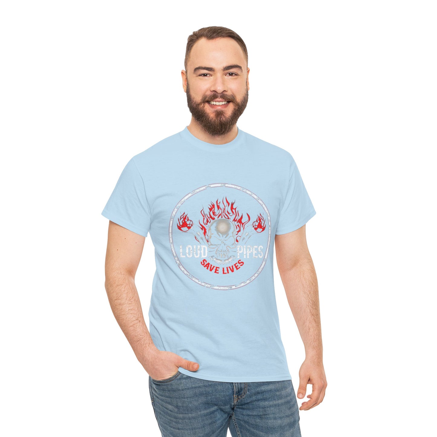 Loud Pipes Save Lives Tee - Gildan® 5000 Heavy Cotton™, Midweight Fabric, Classic Fit & Biker Attitude