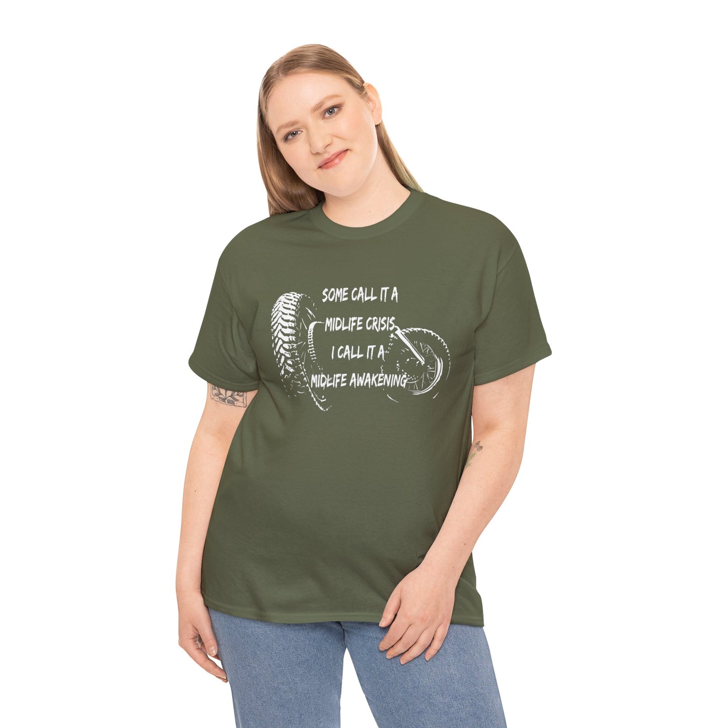 Midlife Crisis Motorcycle Slogan Tee - Gildan® 5000 Heavy Cotton™, For Edgy, Fearless Riders
