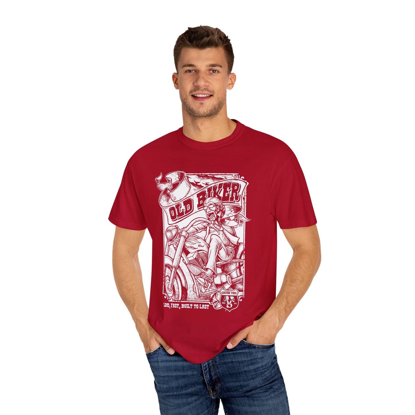 Old Biker, Loud & Fast T-Shirt - Classic Fit with Rib Collar, Gildan® 5000 Quality