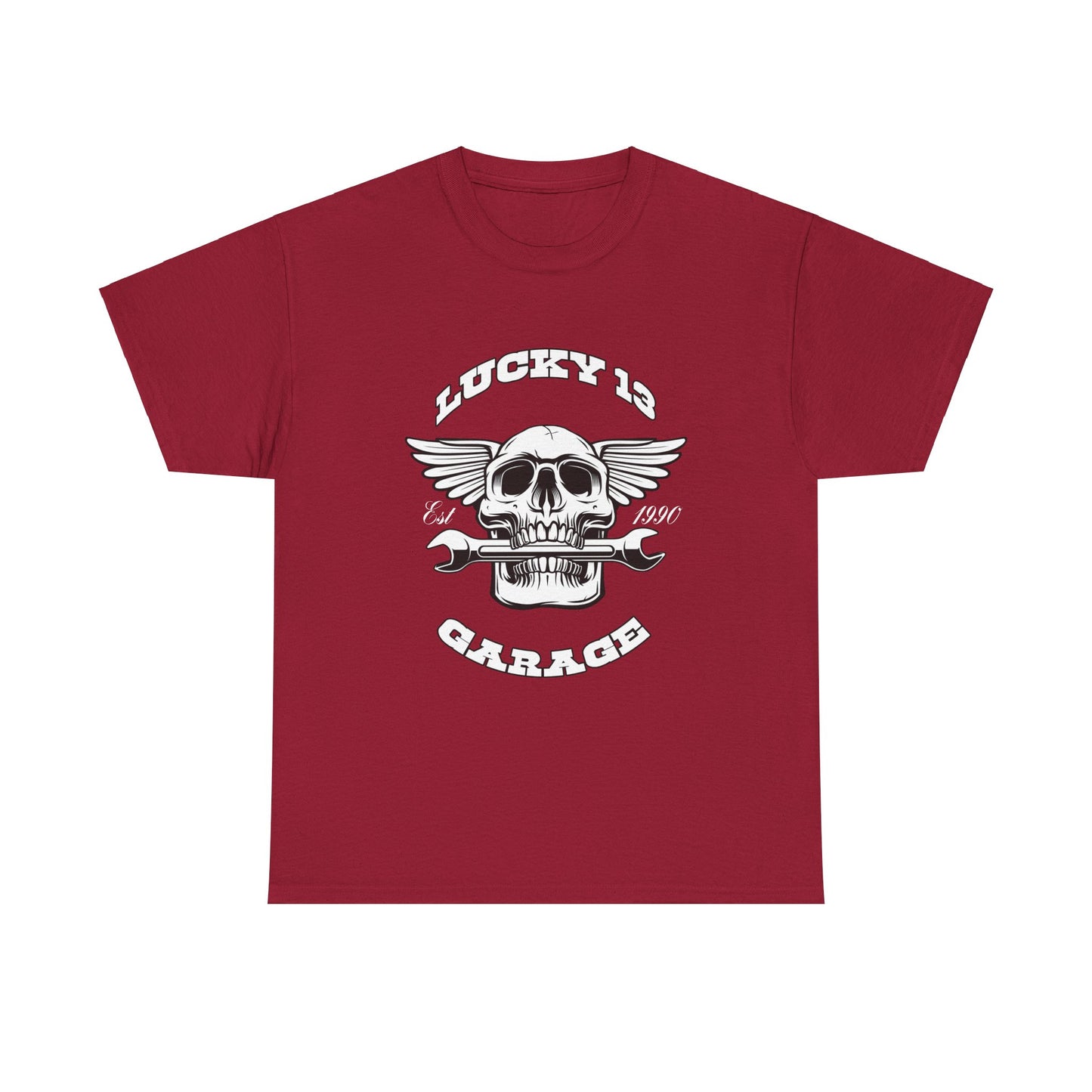Lucky 13 Garage Graphic Tee | Gildan® 5000 Heavy Cotton™ - Edgy Style, Comfortable Fit for Bikers