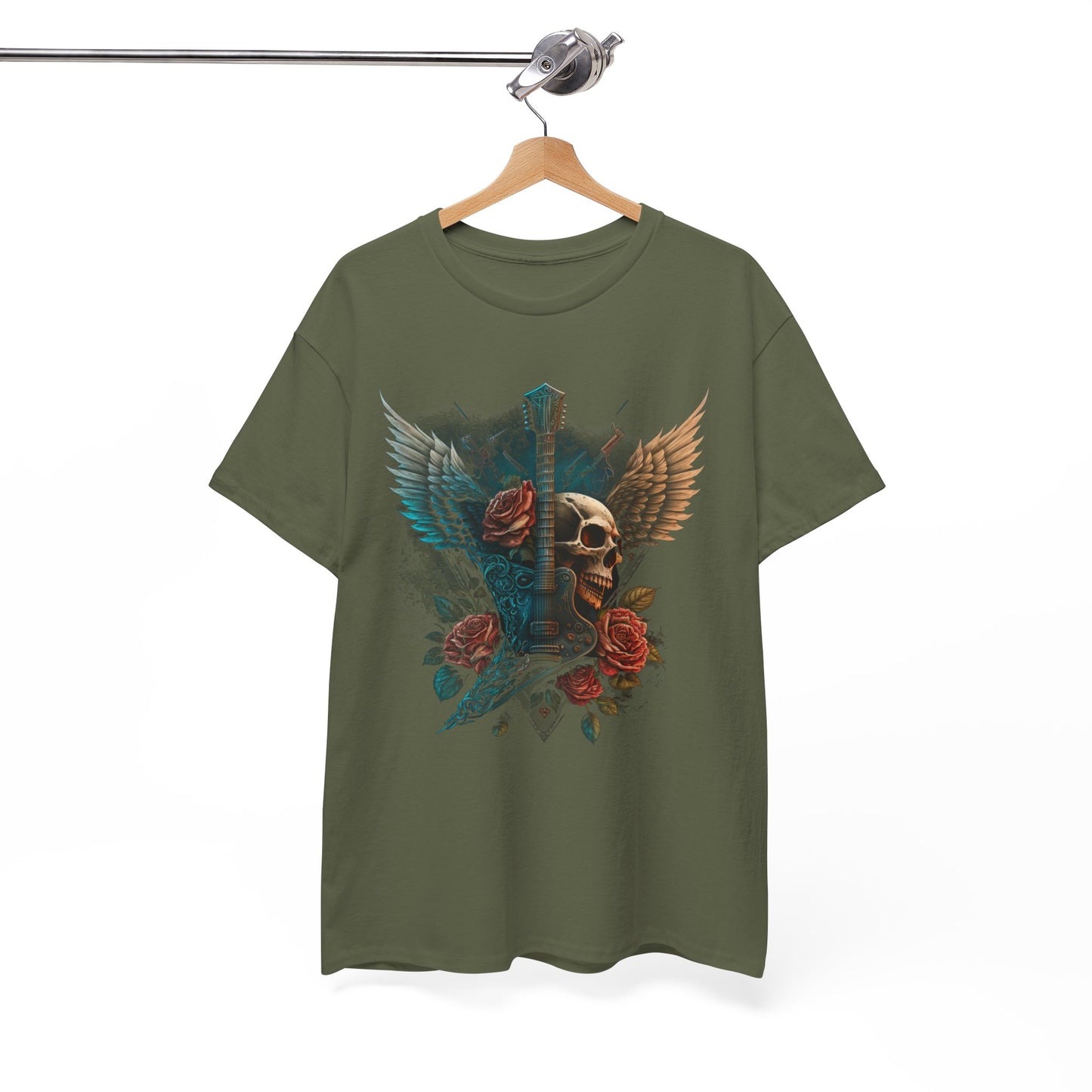 Classic Fit T-Shirt with Heavy Guitar Skull Design - Comfortable Midweight Fabric