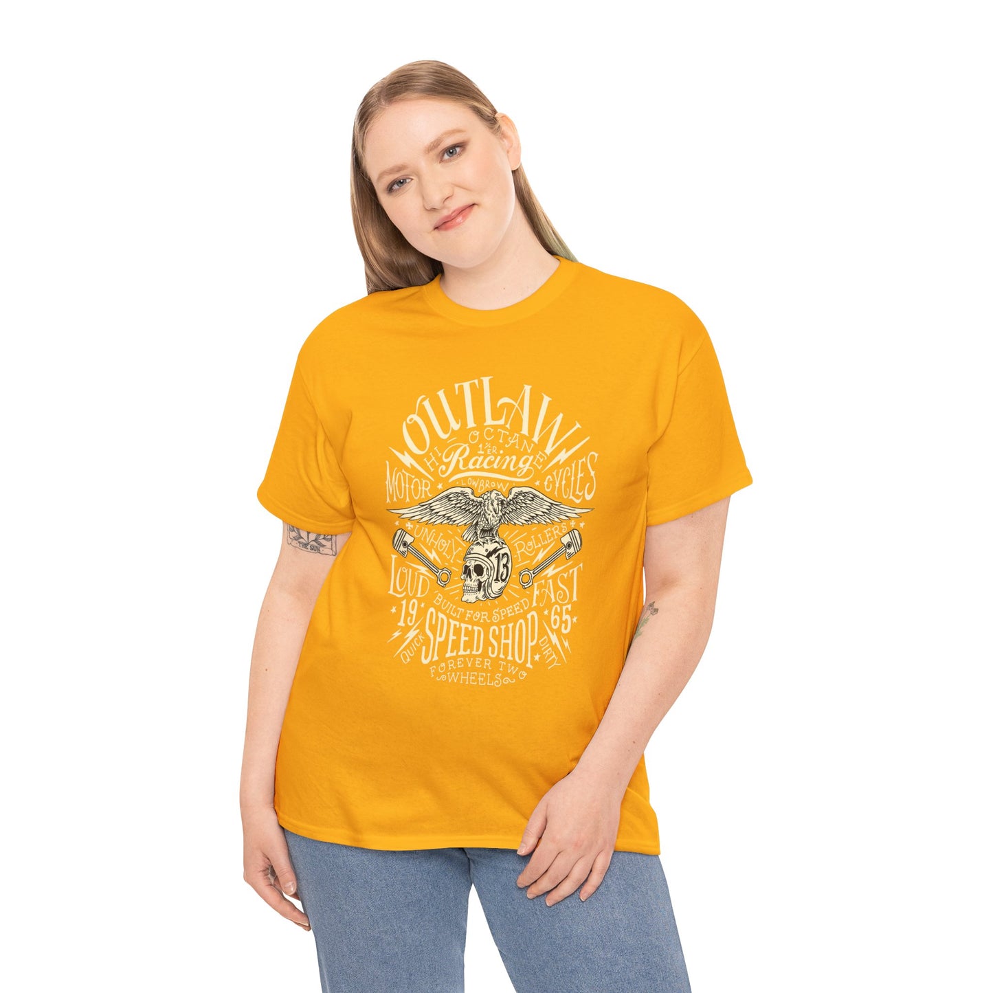 Outlaw Speedshop Biker Tee | Gildan® 5000 Heavy Cotton™ - Bold Design, Durable & Comfortable for Riders