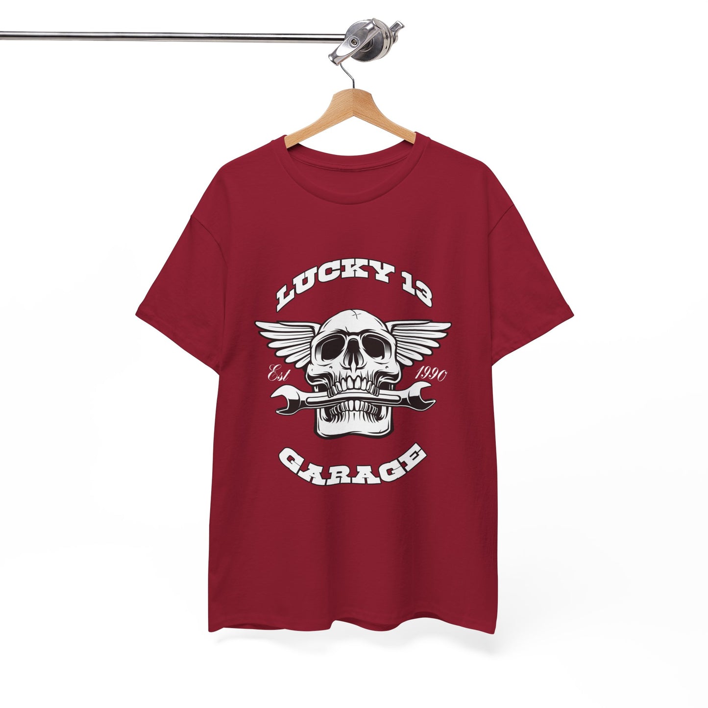 Lucky 13 Garage Graphic Tee | Gildan® 5000 Heavy Cotton™ - Edgy Style, Comfortable Fit for Bikers