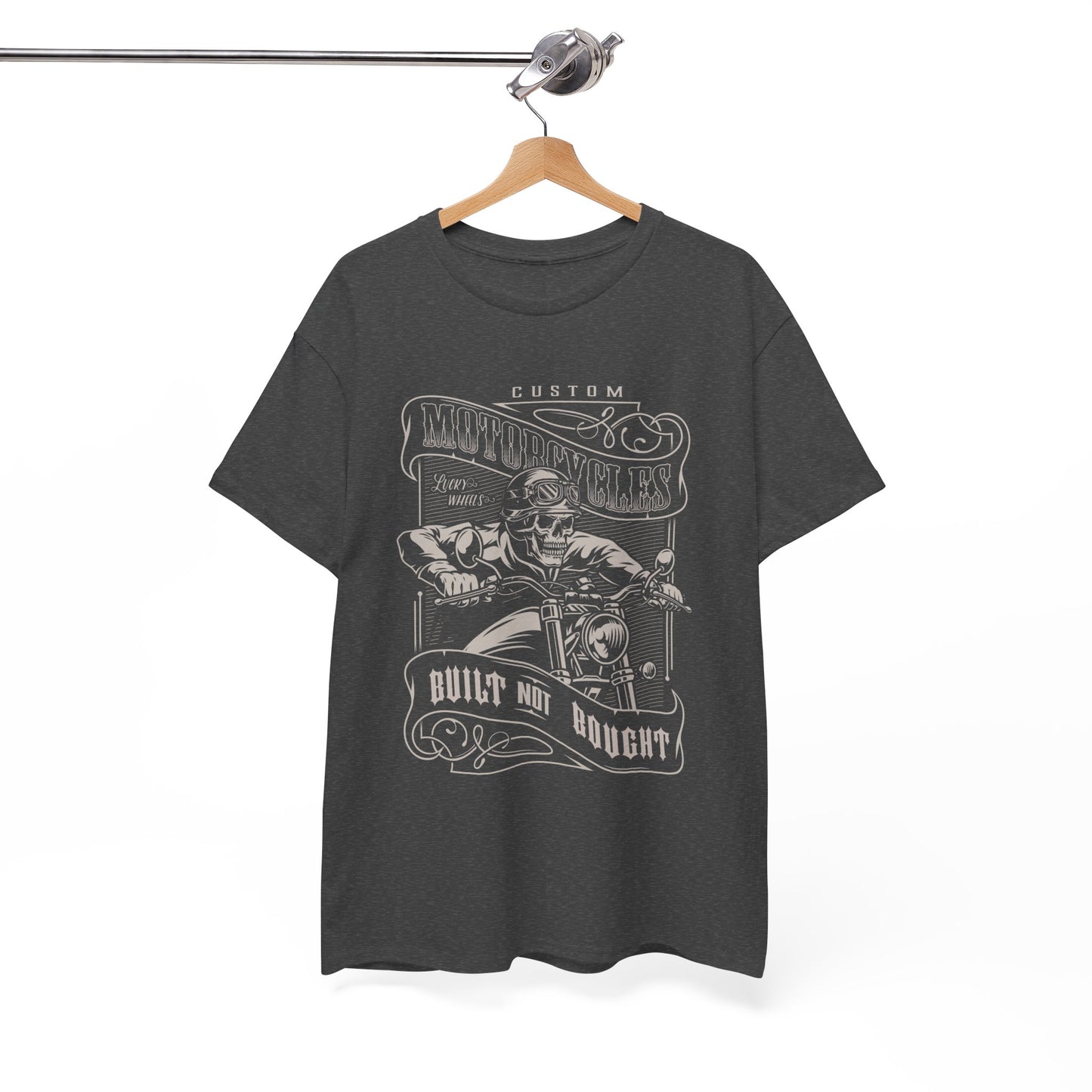 Built Not Bought: Stylish Biker Tee in Heavy Cotton - Classic Fit with a Rib Collar for Added Comfort