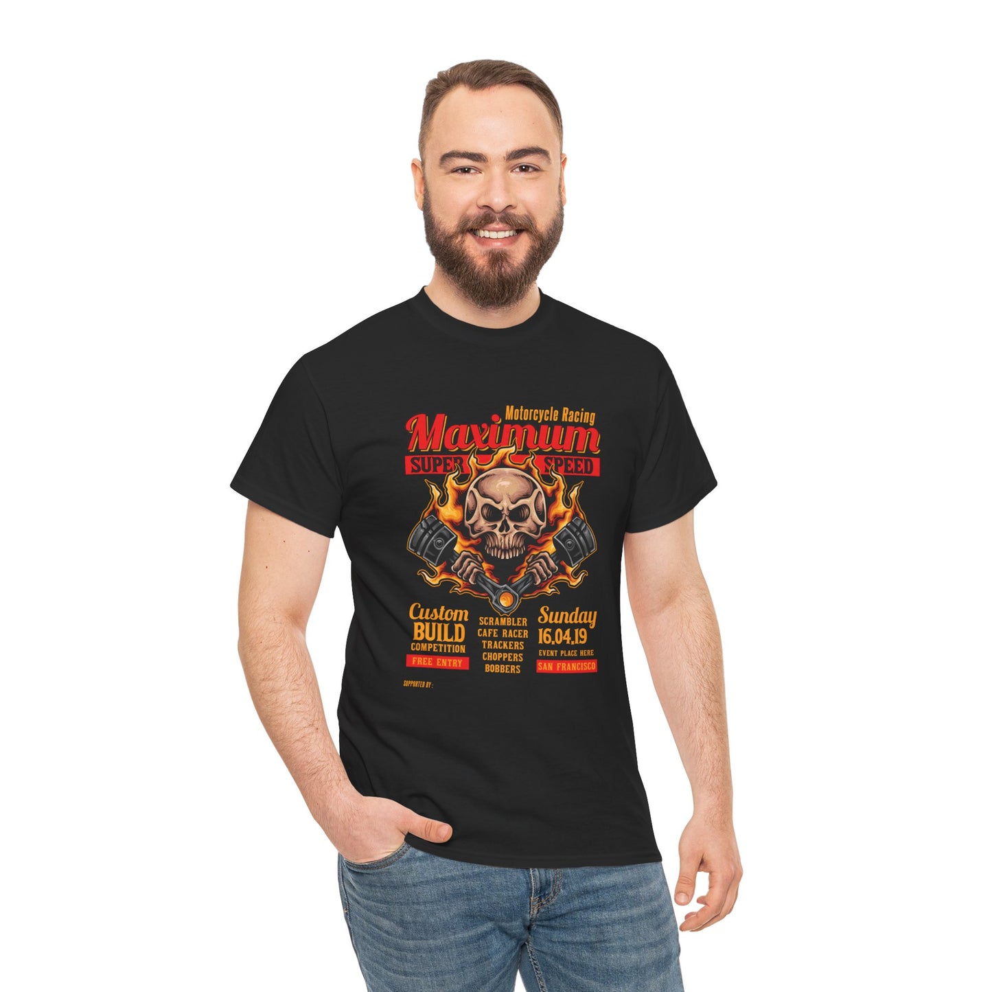 Fire Piston Motorcycle Tee - Gildan® 5000 Heavy Cotton™, Durable & Comfortable Fit