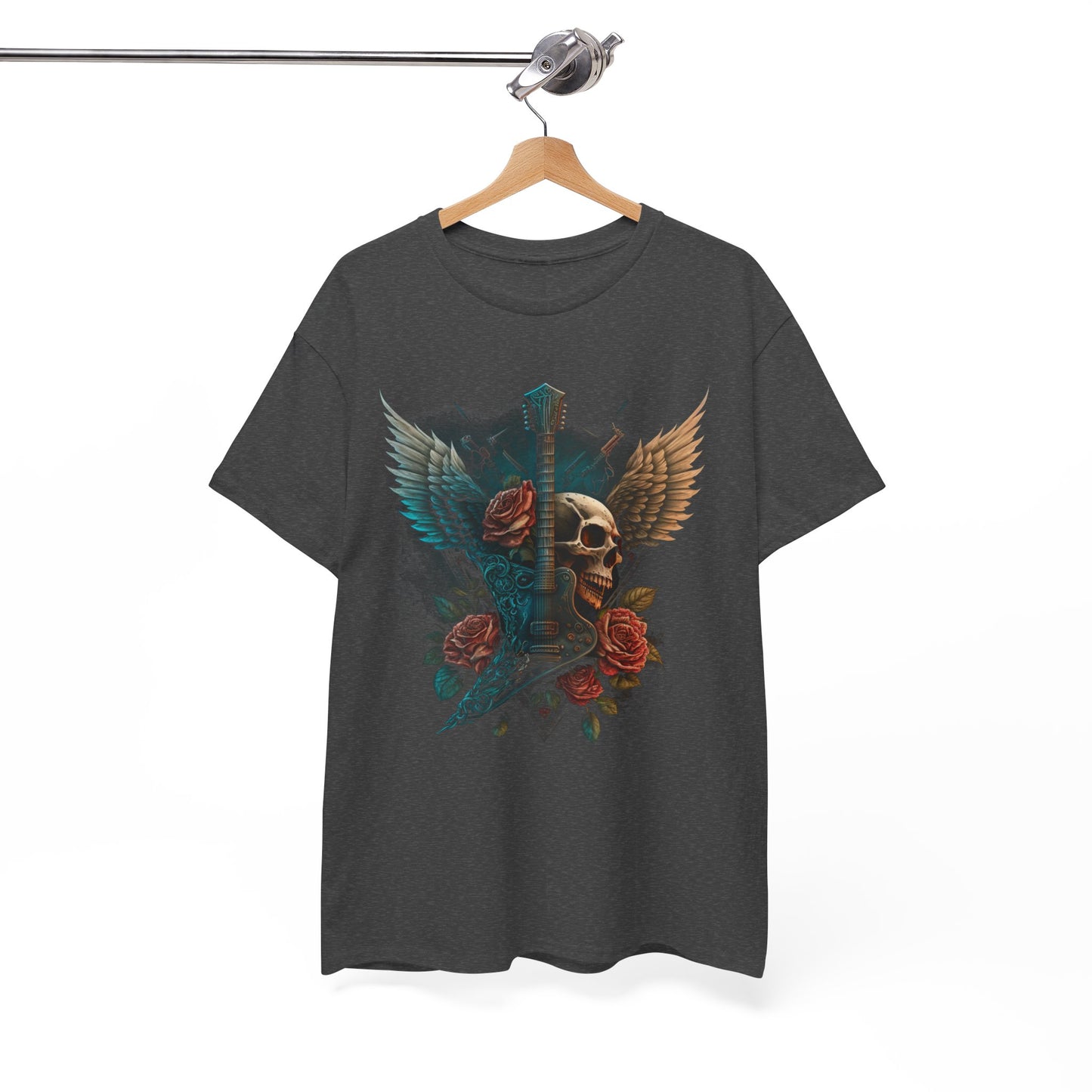 Classic Fit T-Shirt with Heavy Guitar Skull Design - Comfortable Midweight Fabric