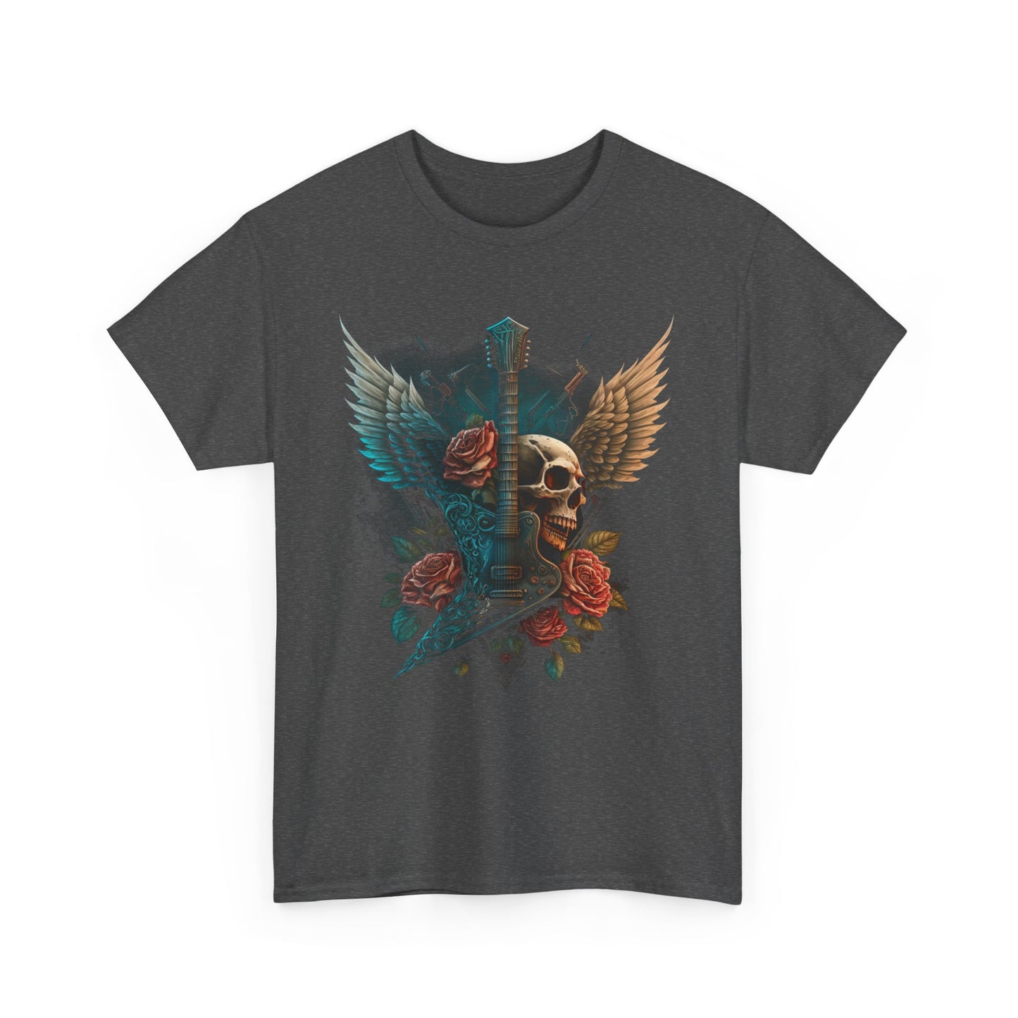 Classic Fit T-Shirt with Heavy Guitar Skull Design - Comfortable Midweight Fabric