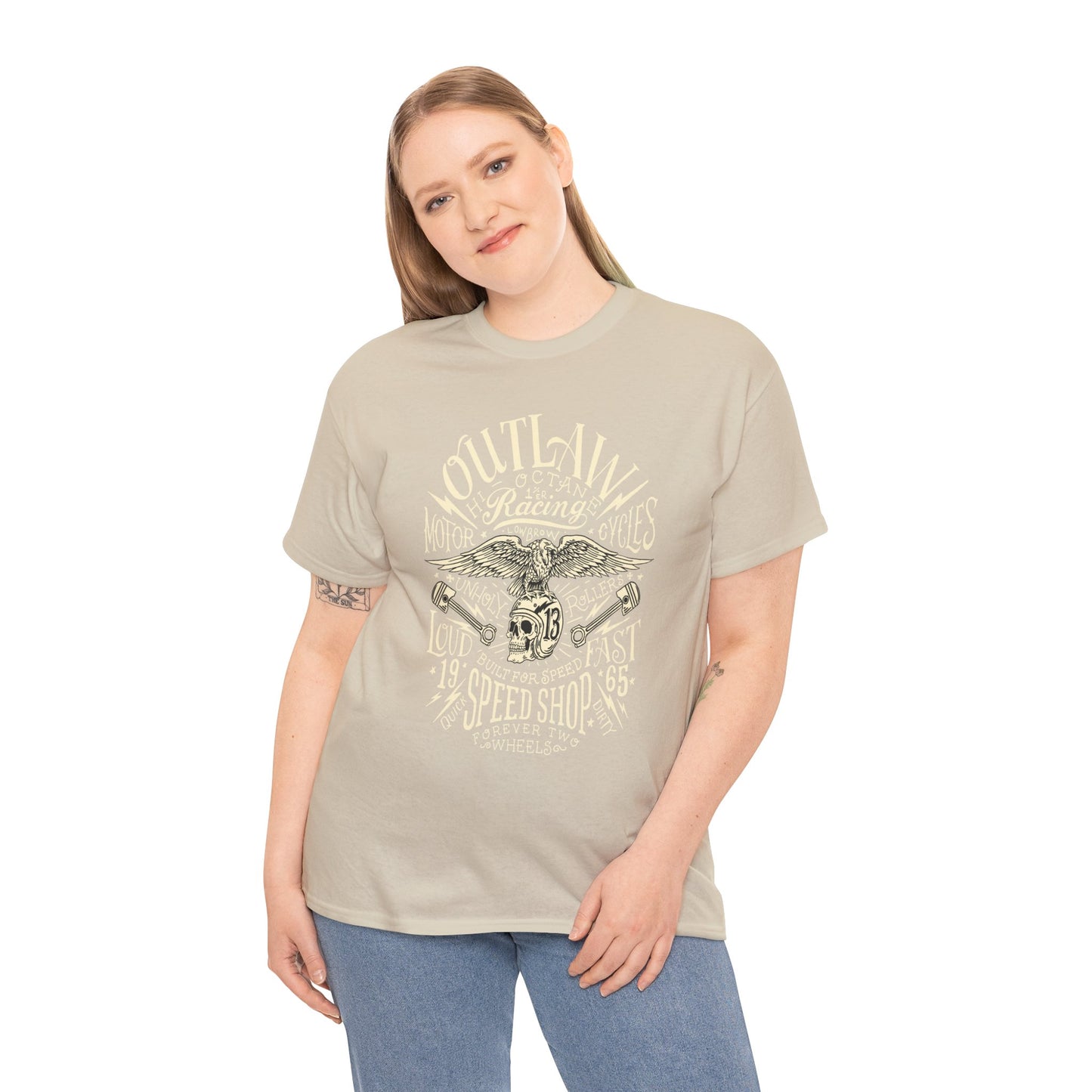 Outlaw Speedshop Biker Tee | Gildan® 5000 Heavy Cotton™ - Bold Design, Durable & Comfortable for Riders