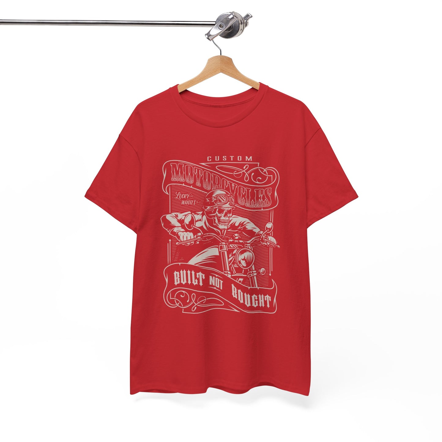 Built Not Bought: Stylish Biker Tee in Heavy Cotton - Classic Fit with a Rib Collar for Added Comfort