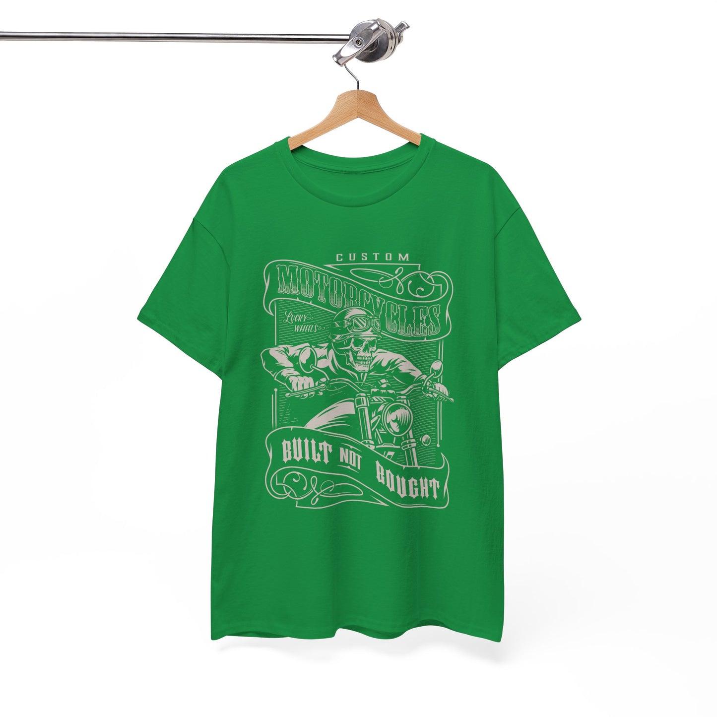 Built Not Bought: Stylish Biker Tee in Heavy Cotton - Classic Fit with a Rib Collar for Added Comfort