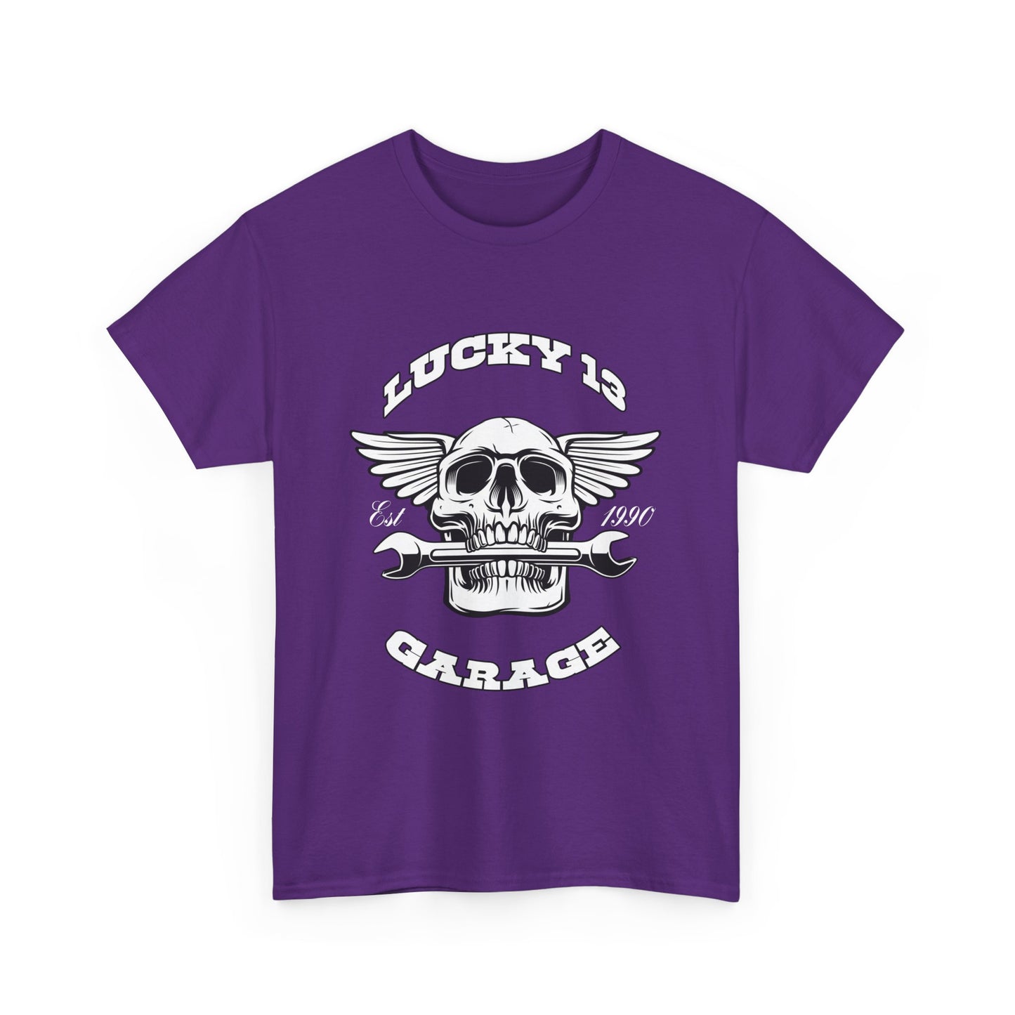 Lucky 13 Garage Graphic Tee | Gildan® 5000 Heavy Cotton™ - Edgy Style, Comfortable Fit for Bikers