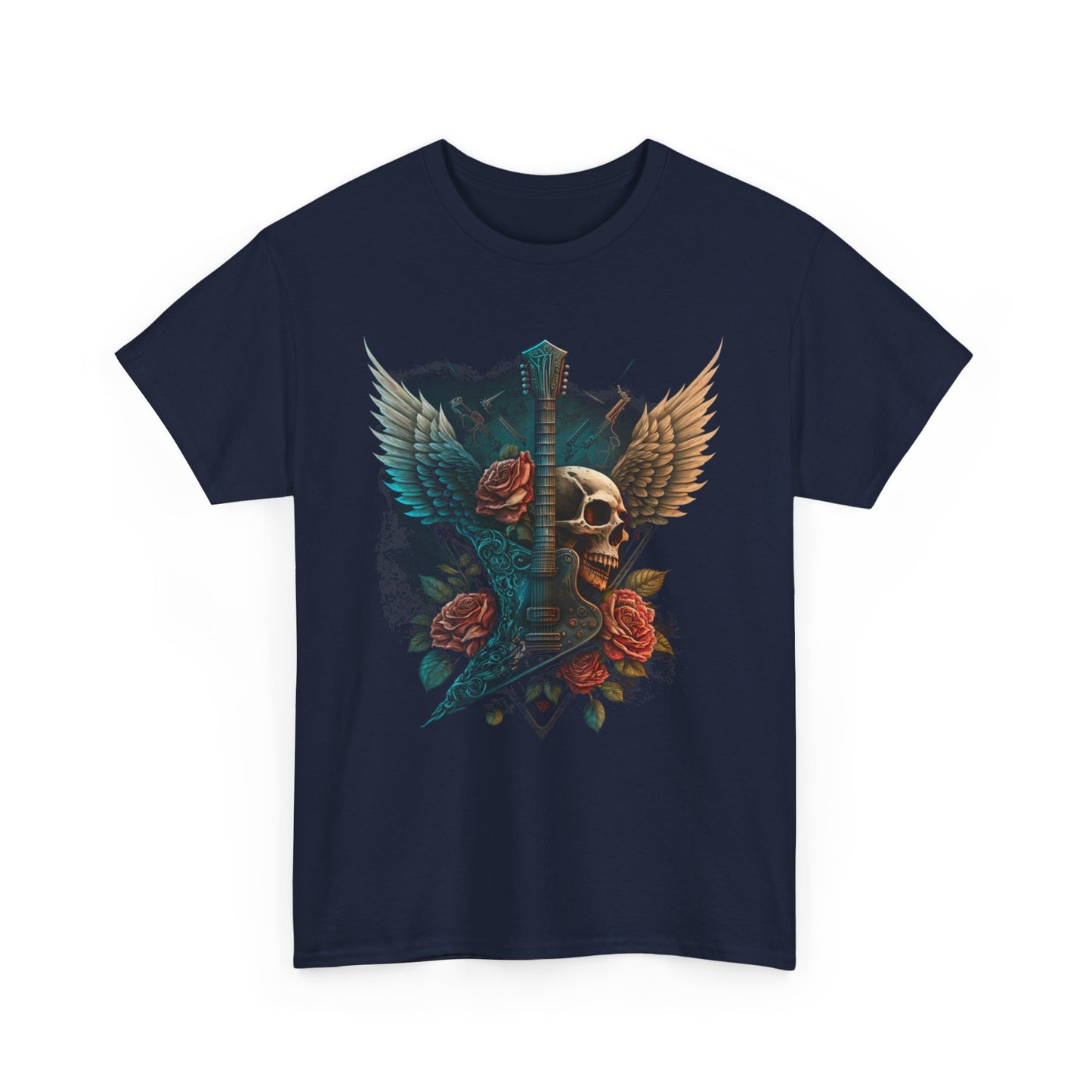 Classic Fit T-Shirt with Heavy Guitar Skull Design - Comfortable Midweight Fabric